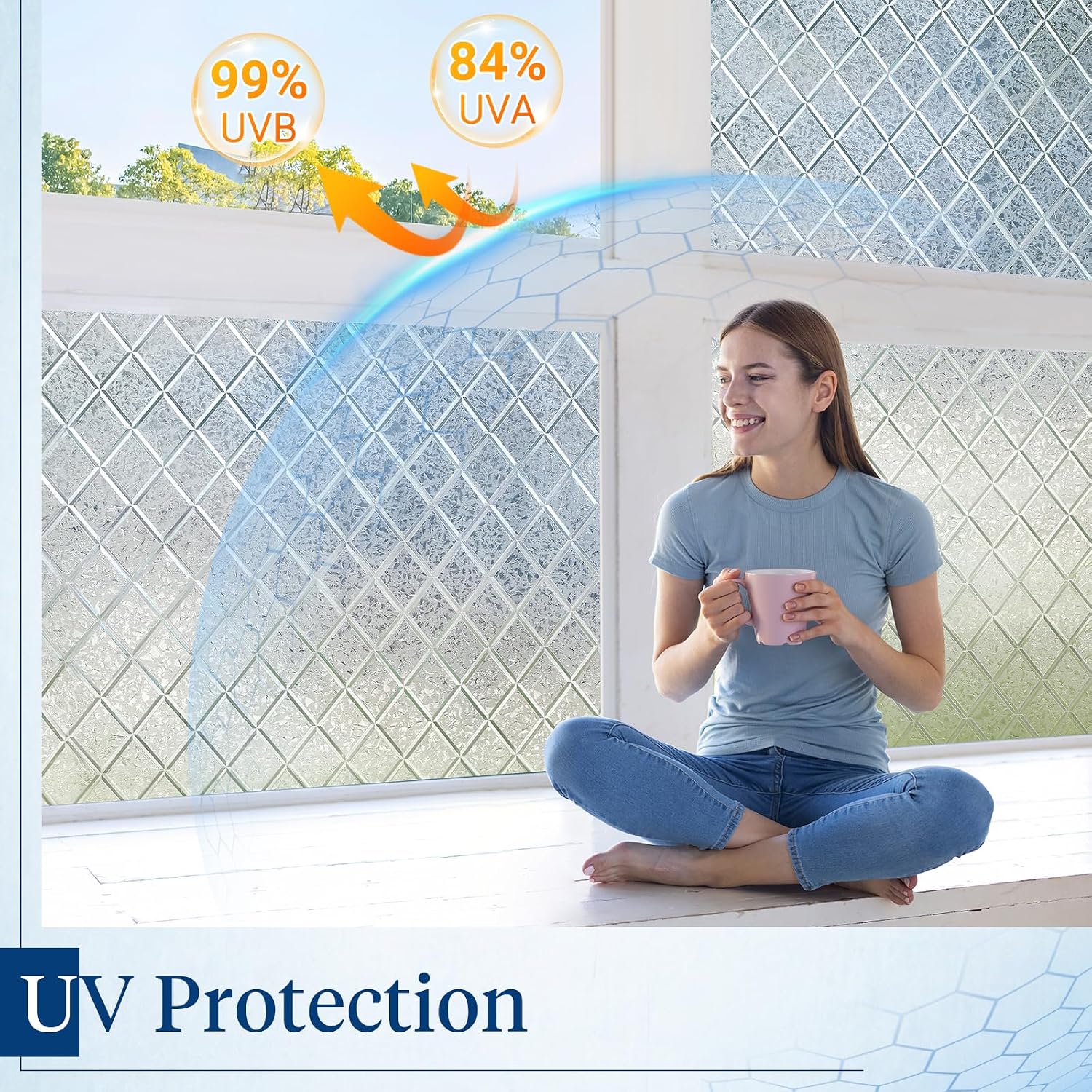 Thumbnail 6 de Haton YRS-A020 Window Privacy Film, Decorative Lattice Vinyl, Static Cling, 17.5" x 78.7