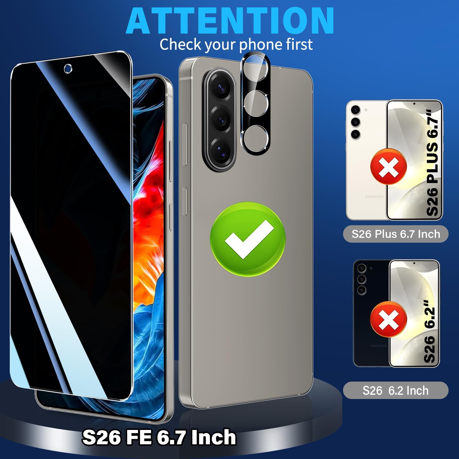 Detalle 2 de firtstnow Galaxy S26 FE Privacy Screen Protector Set, 25° Privacy, 9H+ Glass