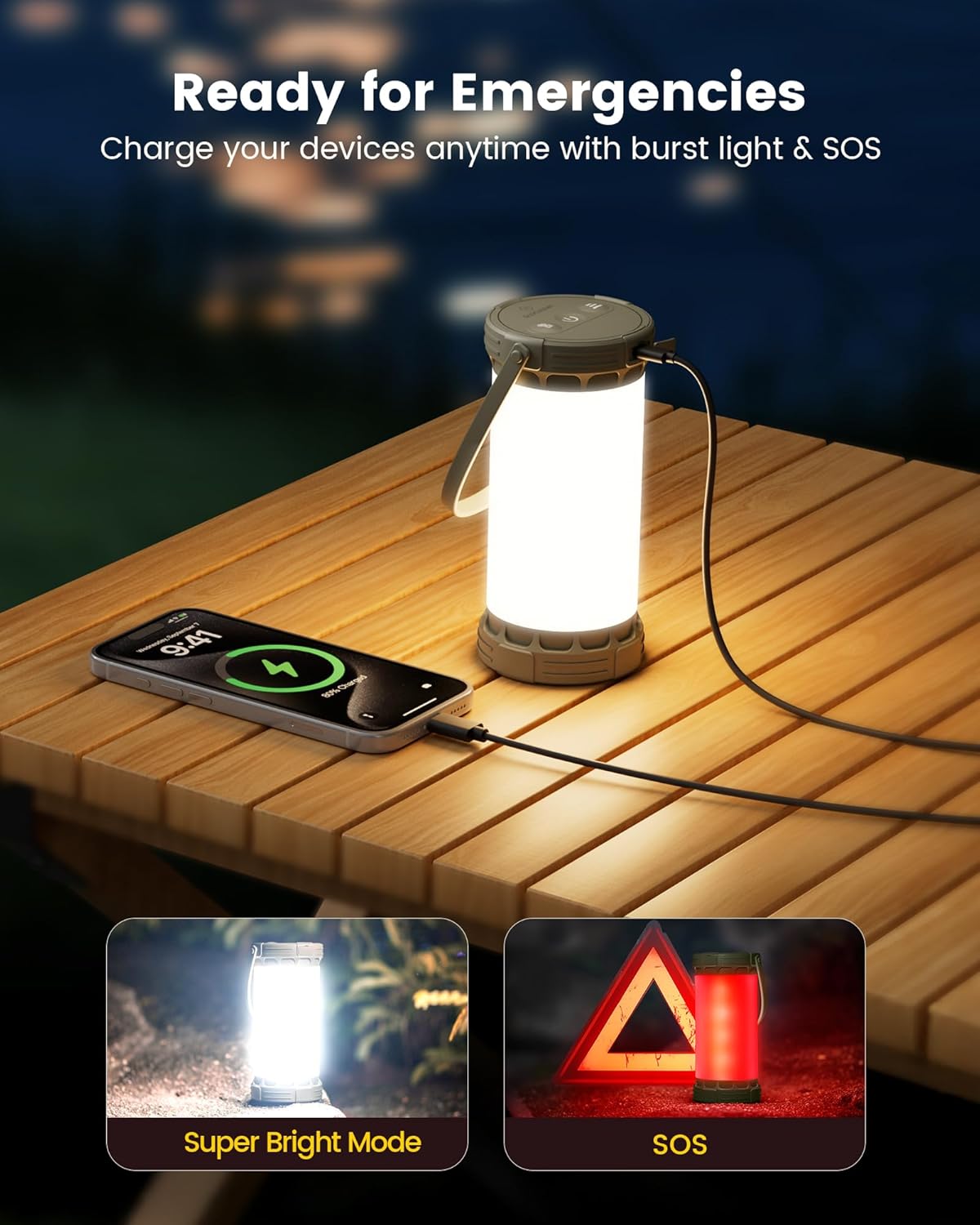 Thumbnail 4 de Glocusent Campinglampe & Zeltlampe: 1500 lm, 135 LED, 200 Stunden Laufzeit, 5000 mAh, USB-C, 3 Farben, SOS – kompakt und robust