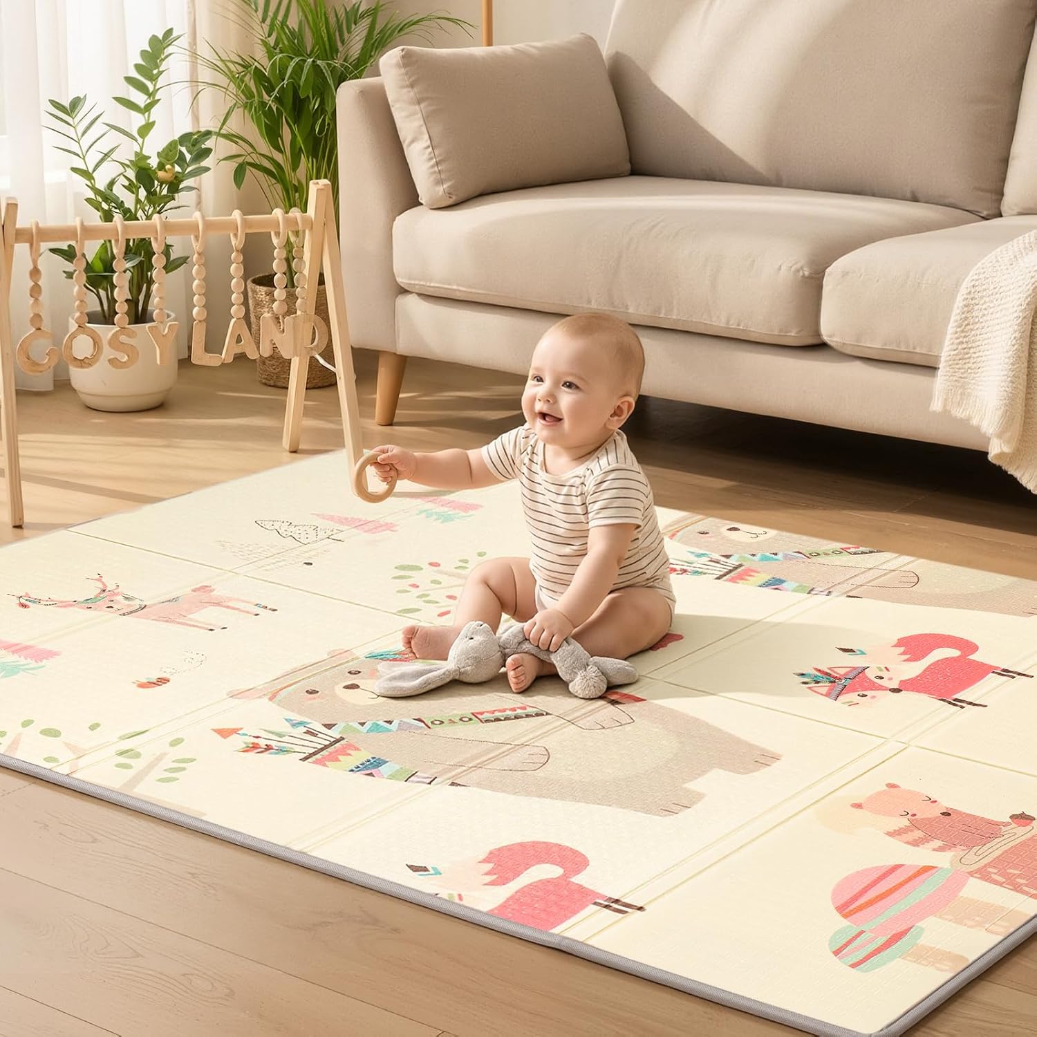 Thumbnail 1 de COSYLAND Krabbelmatte Baby Faltbar 150x180x1 cm – Doppelseitige XPE Spielmatte mit Motiven