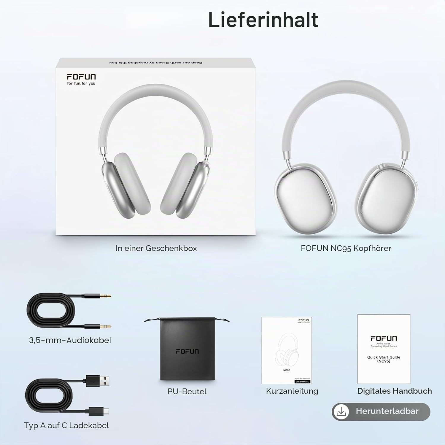 Detalle 2 de FOFUN NC95 Bluetooth 6.0 Kopfhörer mit Hybrid-ANC, Transparenzmodus & Drehknopf