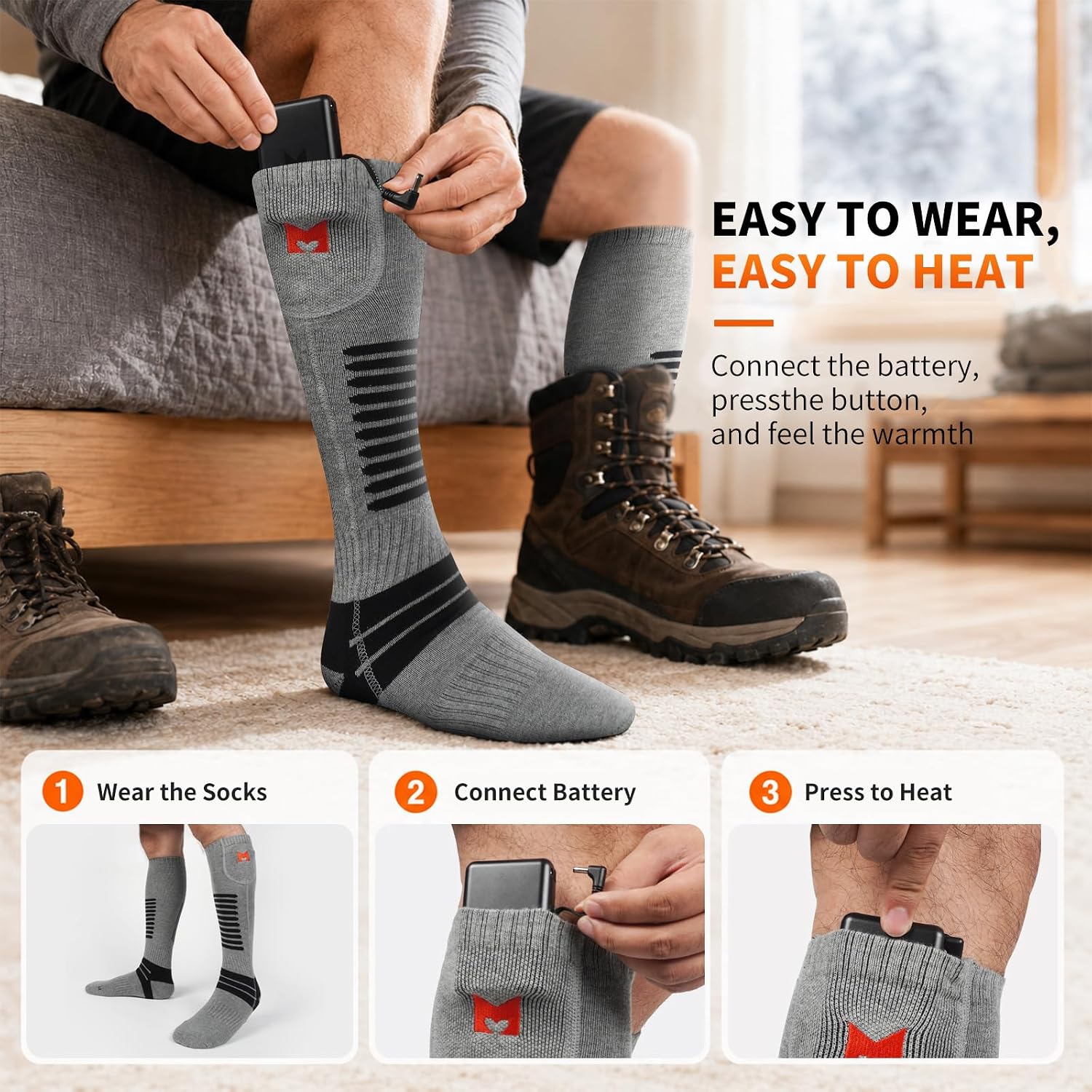 Detalle 2 de PEKWZIZ Rechargeable Heated Socks with 6000mAh Batteries and Whole-Sole Heating