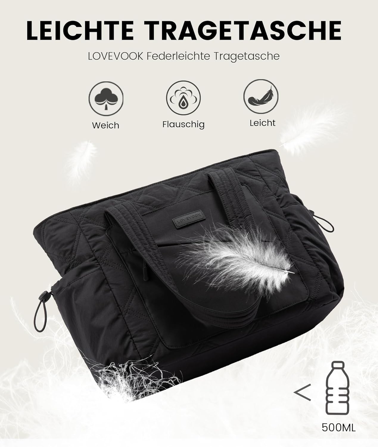 Detalle de LOVEVOOK Shopper Tasche Damen Groß 15,6 Zoll