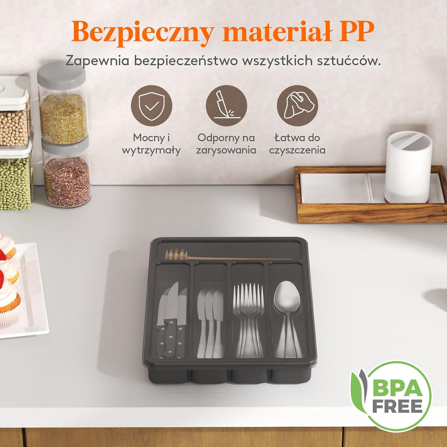 Thumbnail 4 de Lifewit 24099 organizer do szuflady na sztućce, 5 przegródek i pokrywka