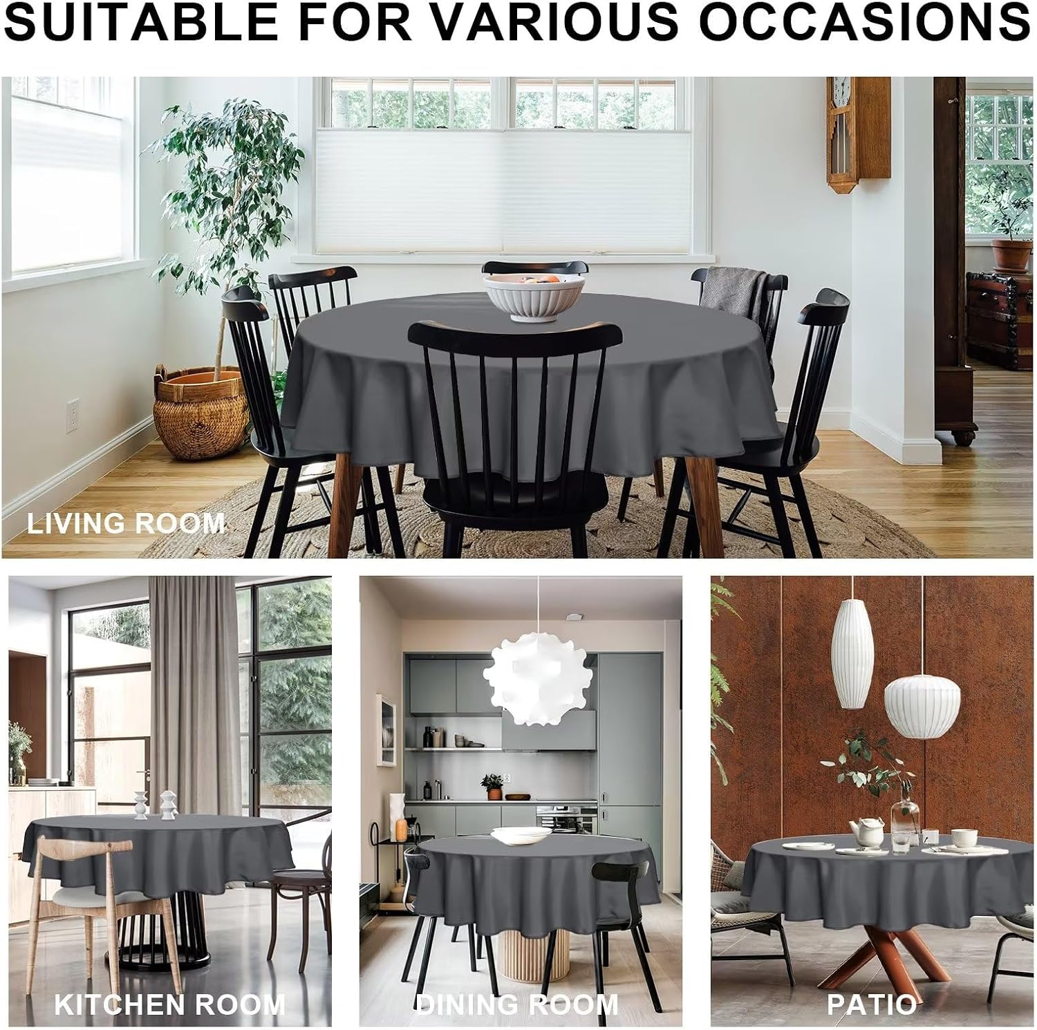 Detalle 2 de DWCN Nappe Ronde Anti-Taches Lavable et Imperméable 140 cm – Gris Clair