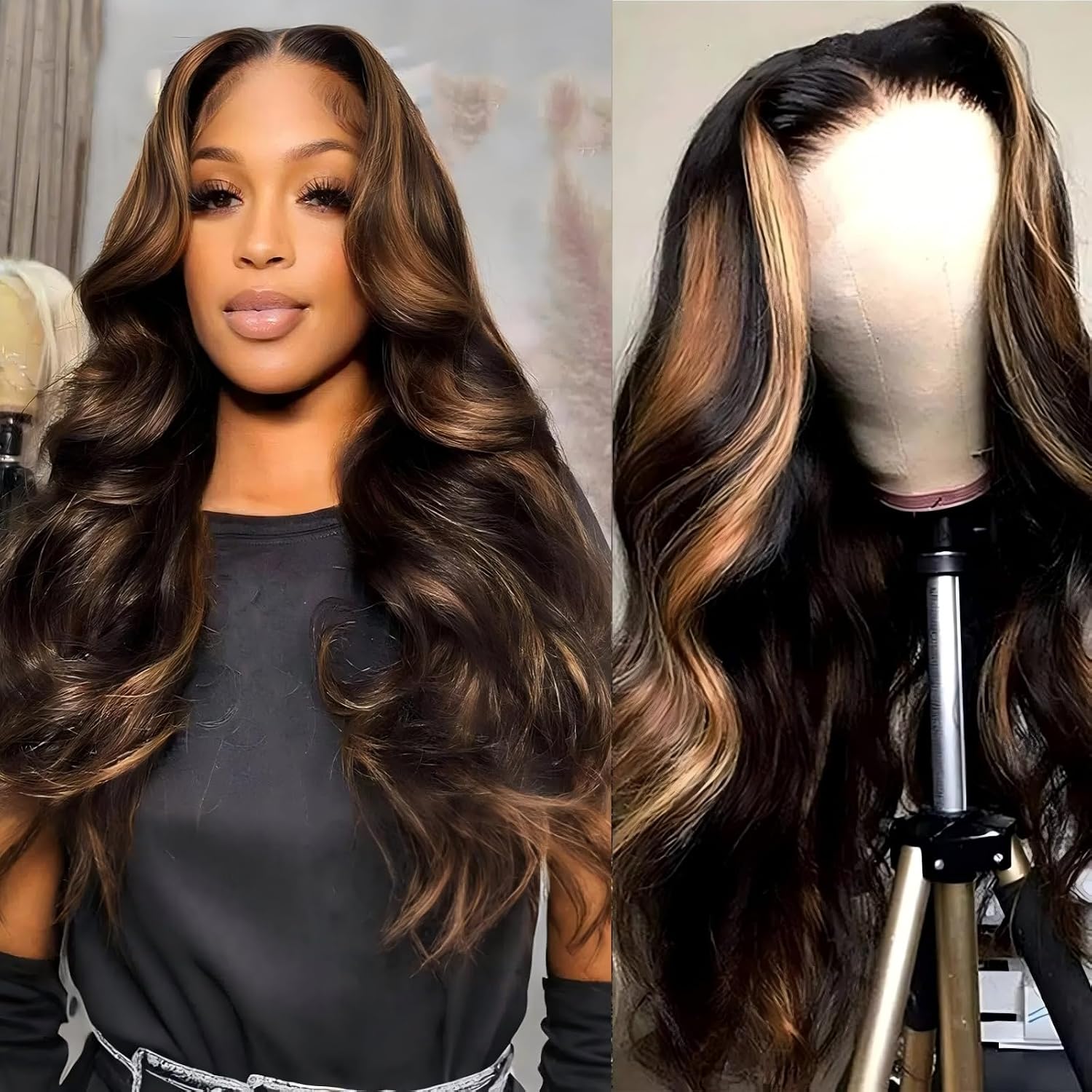 QZOQZO Ombre Lace Front Wig Human Hair 1B/30 — 26 Inch Body Wave, 13x6 HD Lace, 180% Density
