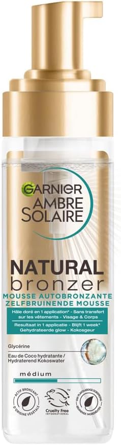 Detalle de GARNIER Ambre Solaire Natural Bronzer Mousse Autobronzante Hydratante – Visage & Corps, 200 ml