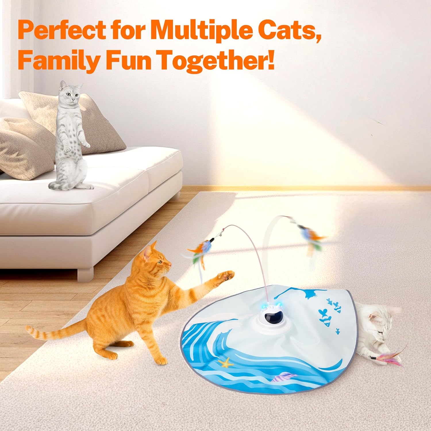 Detalle de Toozey Jouet Interactif pour Chat — Jeu de Cache-Cache Électrique avec 3 Plumes Interchangeables et Télécommande