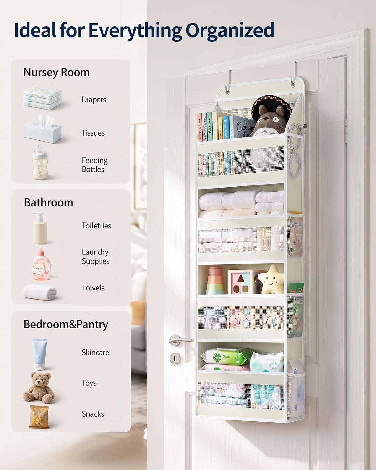 Detalle de Yecaye SDHB00305YCY Over-the-Door Organizer, 4 Tiers, Mesh Pockets