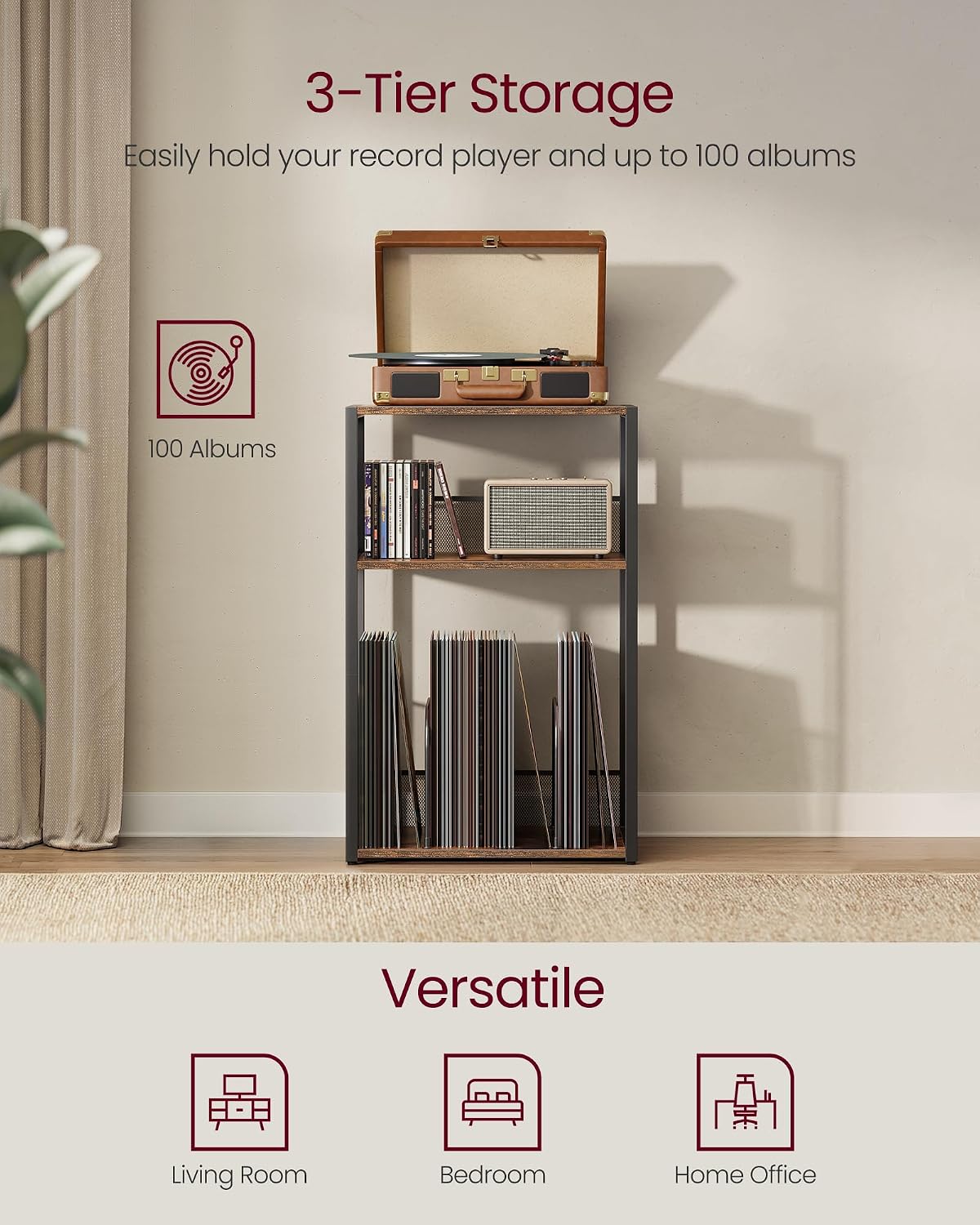 Thumbnail 3 de VASAGLE DACEY Collection LET275K01 Record Player Stand, 3-Tier Rustic Brown