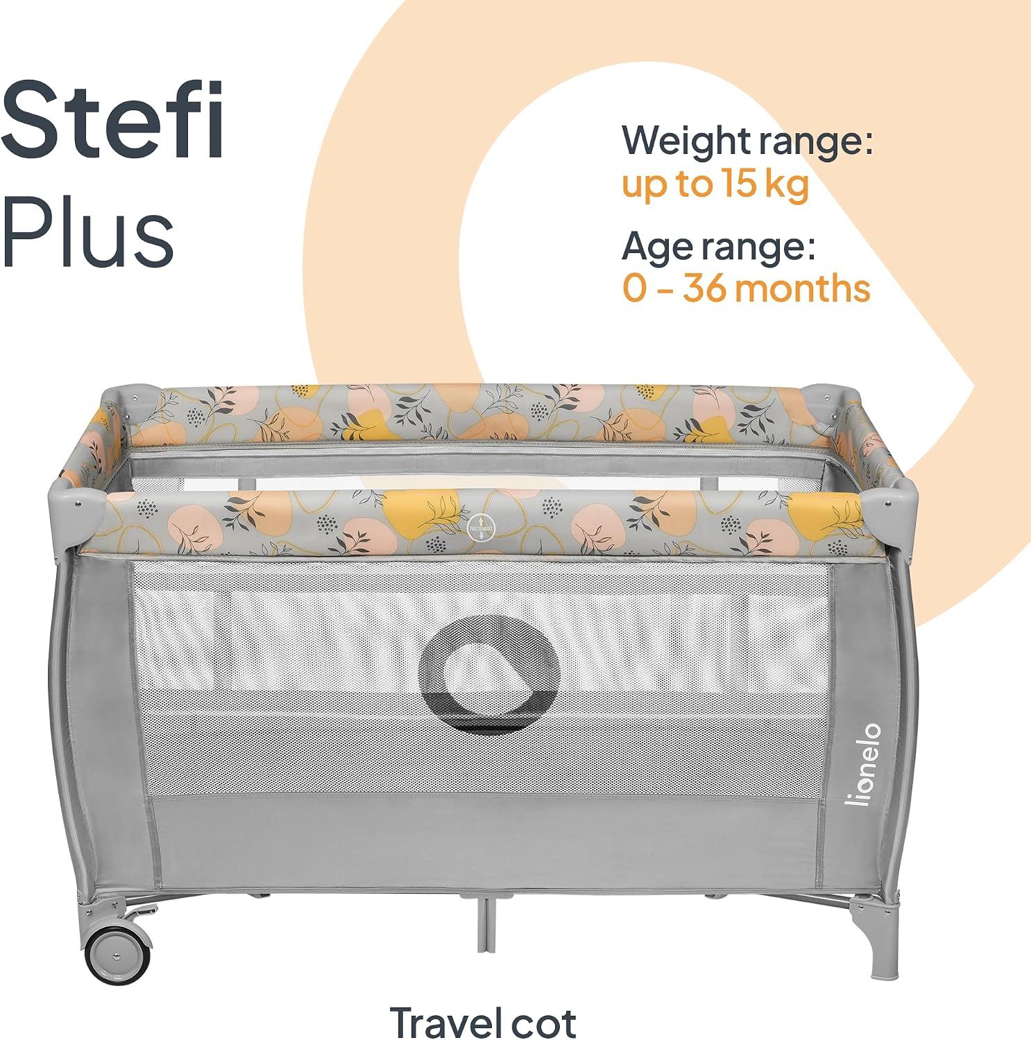 Thumbnail 1 de Lionelo STEFI Plus Travel Cot: Portable Nursery Safe for 0–36kg with 2-Level Mattress