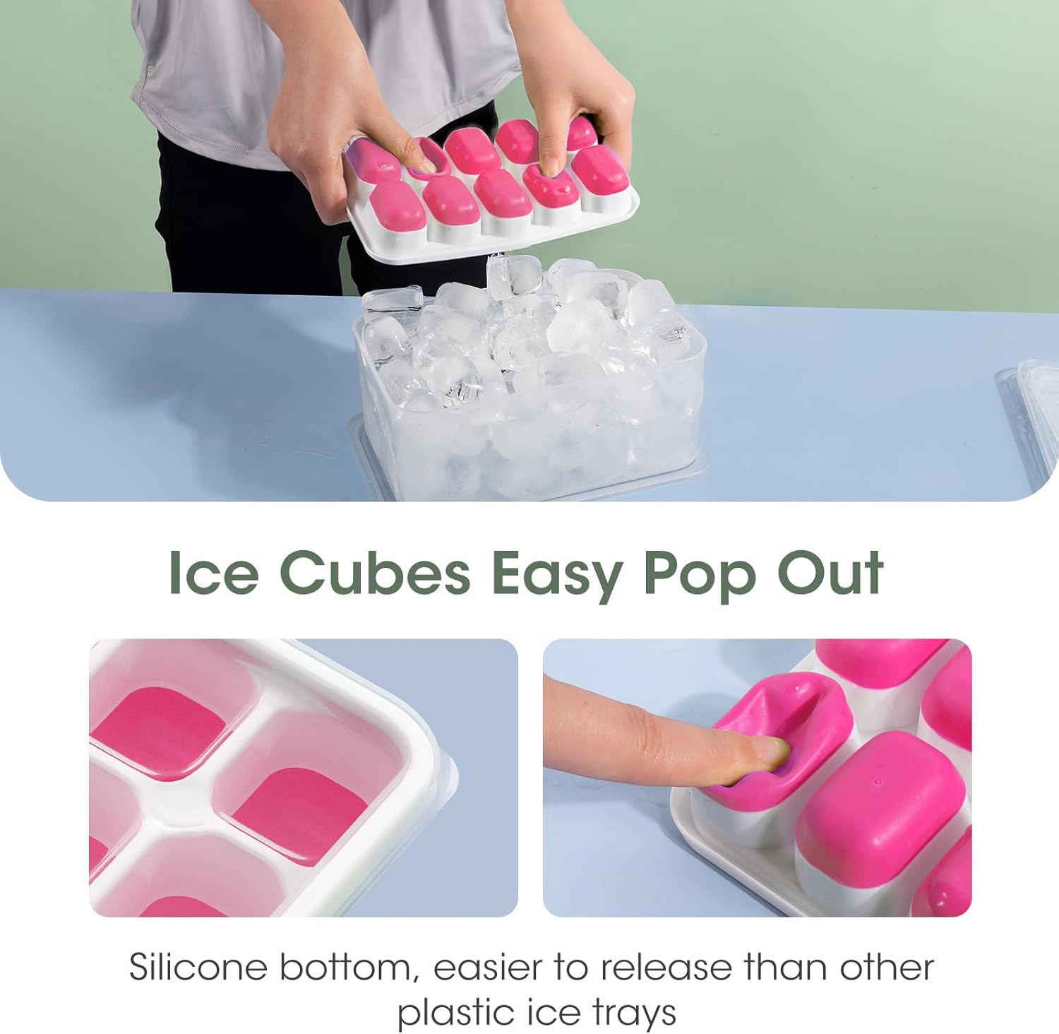 Detalle 2 de DOQAUS 4-Pack Ice Cube Trays with Lid and Bin – Stackable Silicone Ice Tray System