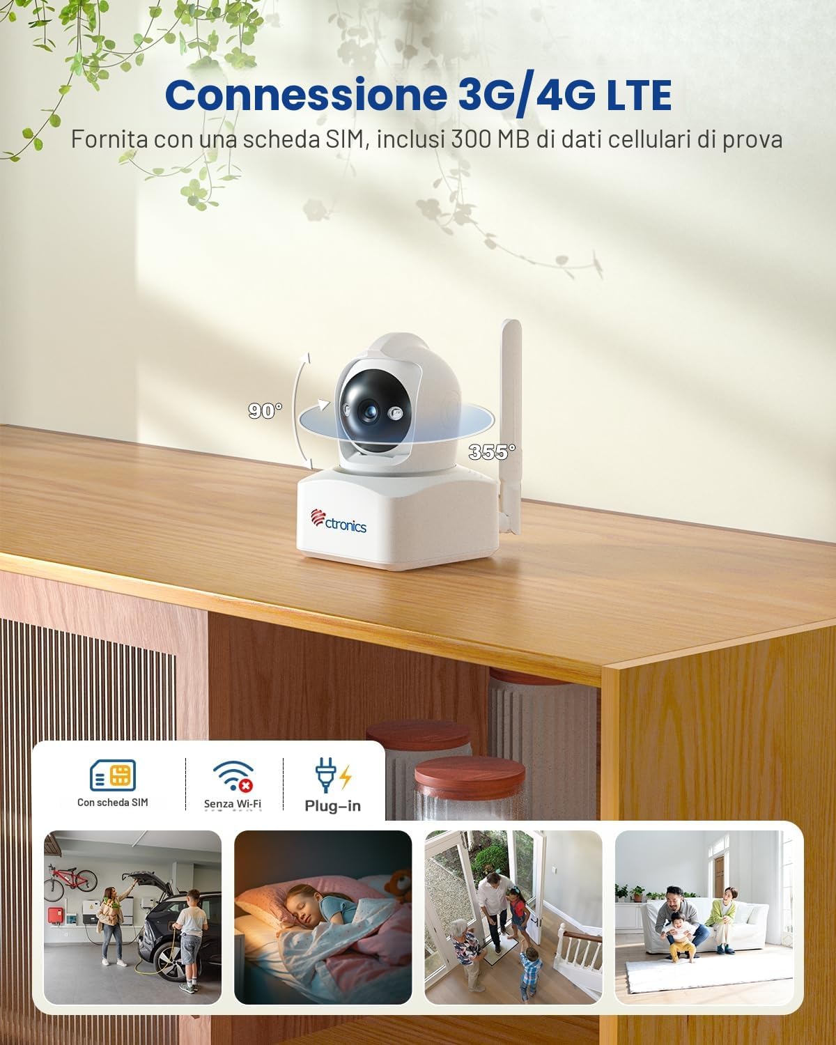 Thumbnail 1 de ctronics 4MP 3G/4G LTE Telecamera Interna con SIM, Panoramic 360° e Rilevamento Umano