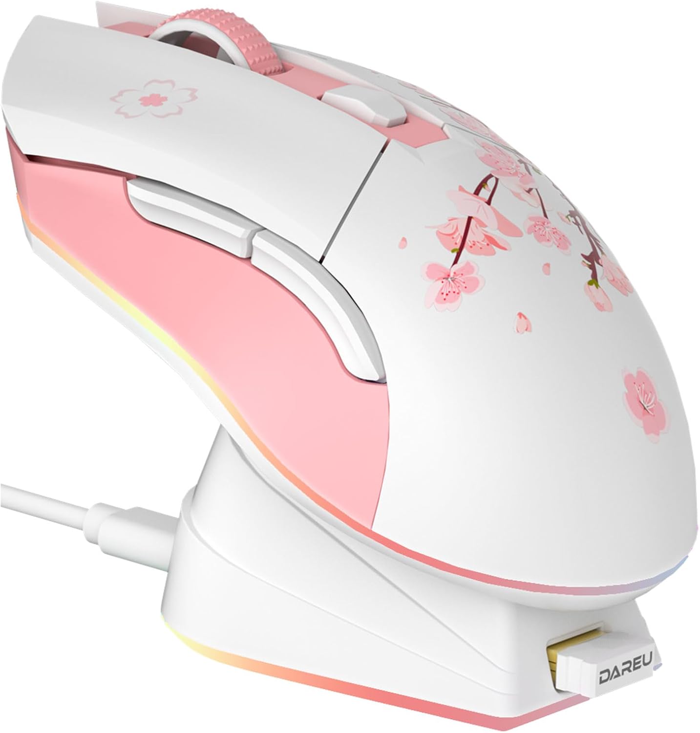 Detalle de DAREU Sakura Pink Wireless Gaming Mouse 12K DPI