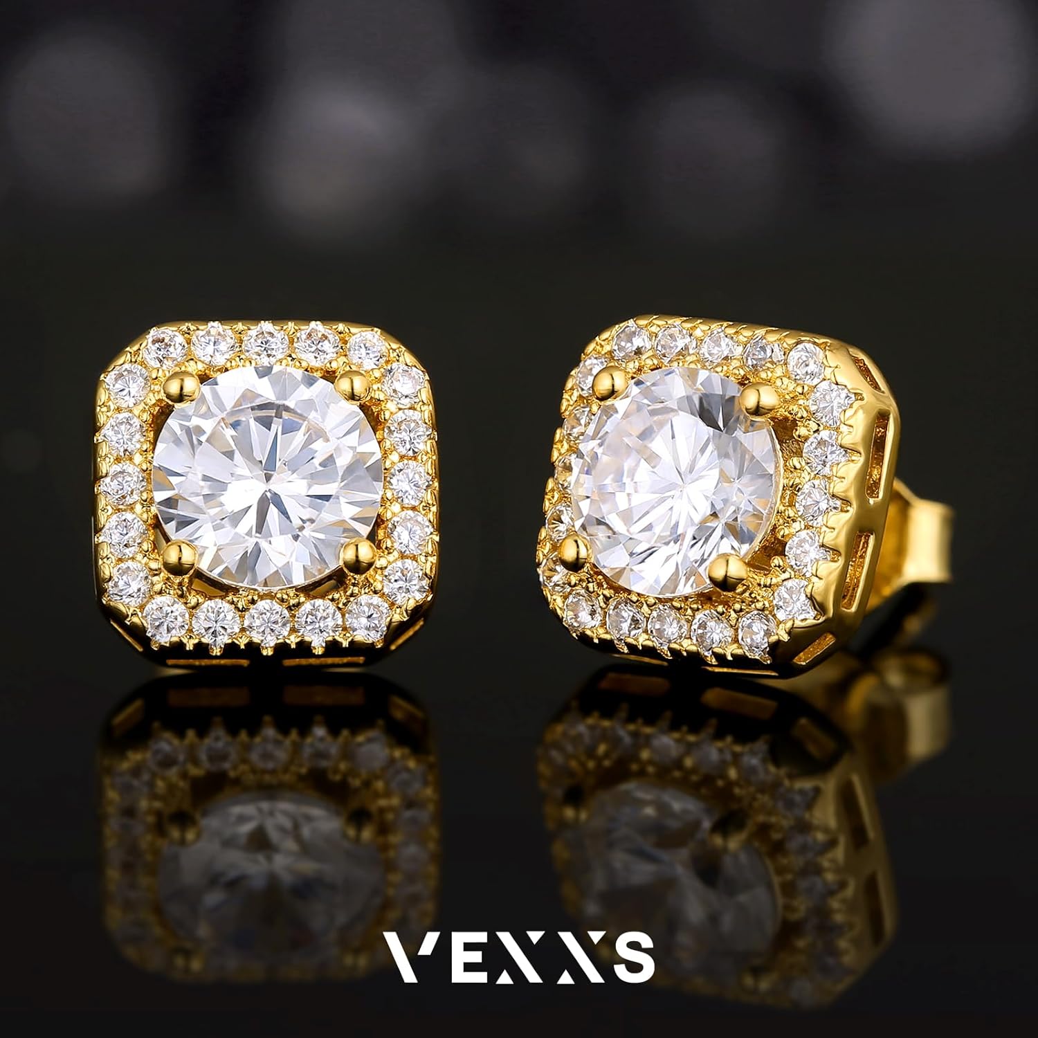 Detalle de VEXXS Herren Ohrringe Silber 925 mit 18K Gold/Weißgold Beschichtung und 5A Zirkonia – robust, hypoallergen