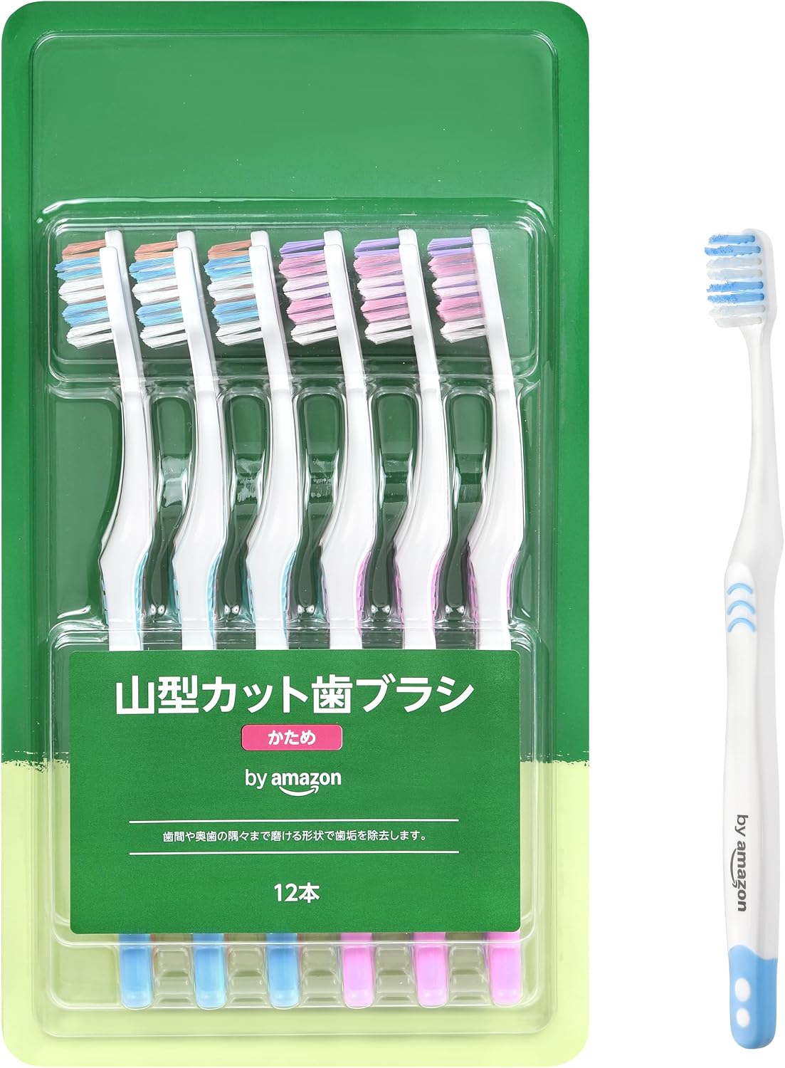 Detalle 2 de by Amazon 山型カット歯ブラシ ふつう 12本セット、コンパクトヘッドの手磨き用