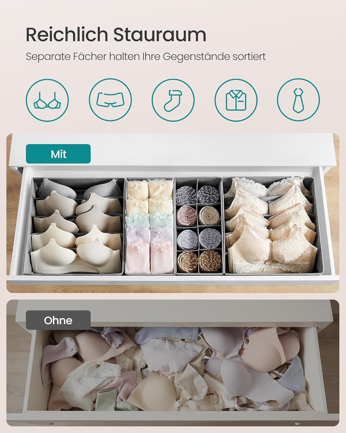 Thumbnail 2 de SONGMICS Unterwäsche-Organizer-Set (8-teilig) RUS008G01 – faltbare Schubladen-Organizer für BHs, Socken & mehr