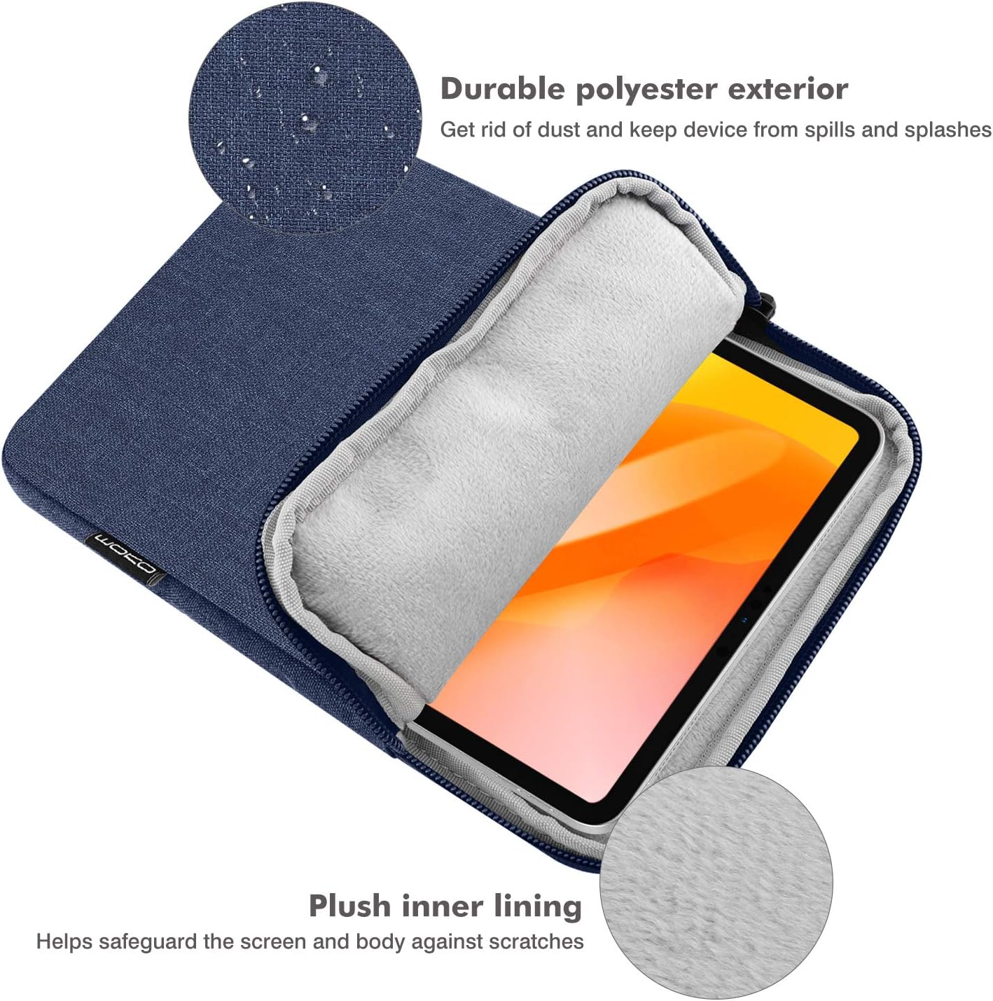 Thumbnail 2 de Moko Tablet-Schutzhülle 12,9 Zoll – kompatibel mit iPad Pro 12,9 (2018–2021) & Tab S8+ 12,4 Zoll, mit Reißverschluss, Schwarz/Marineblau