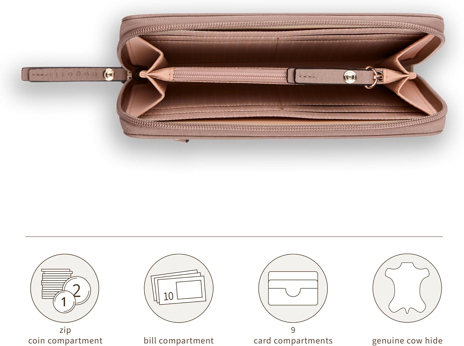 Thumbnail 4 de bugatti Elina Damenbörse lang mit Reißverschluss – langer Geldbeutel aus Kunstleder in Alt-Rosa