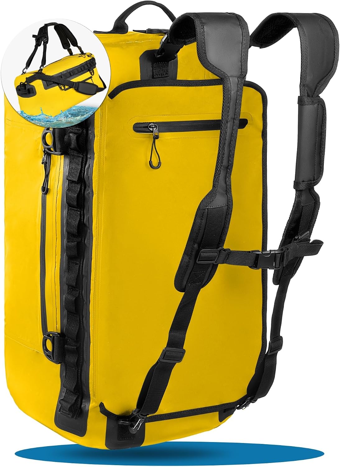 Detalle de STYNGARD Reisetasche wasserdicht mit Rucksackfunktion „Hamburg“ (60 l) – 3in1 Duffle Bag, gelb