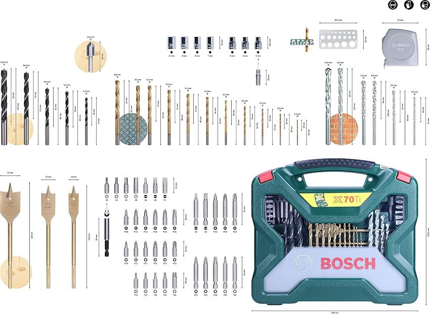 Detalle de Bosch X-Line Set de brocas y puntas, 70 uds. 🛠