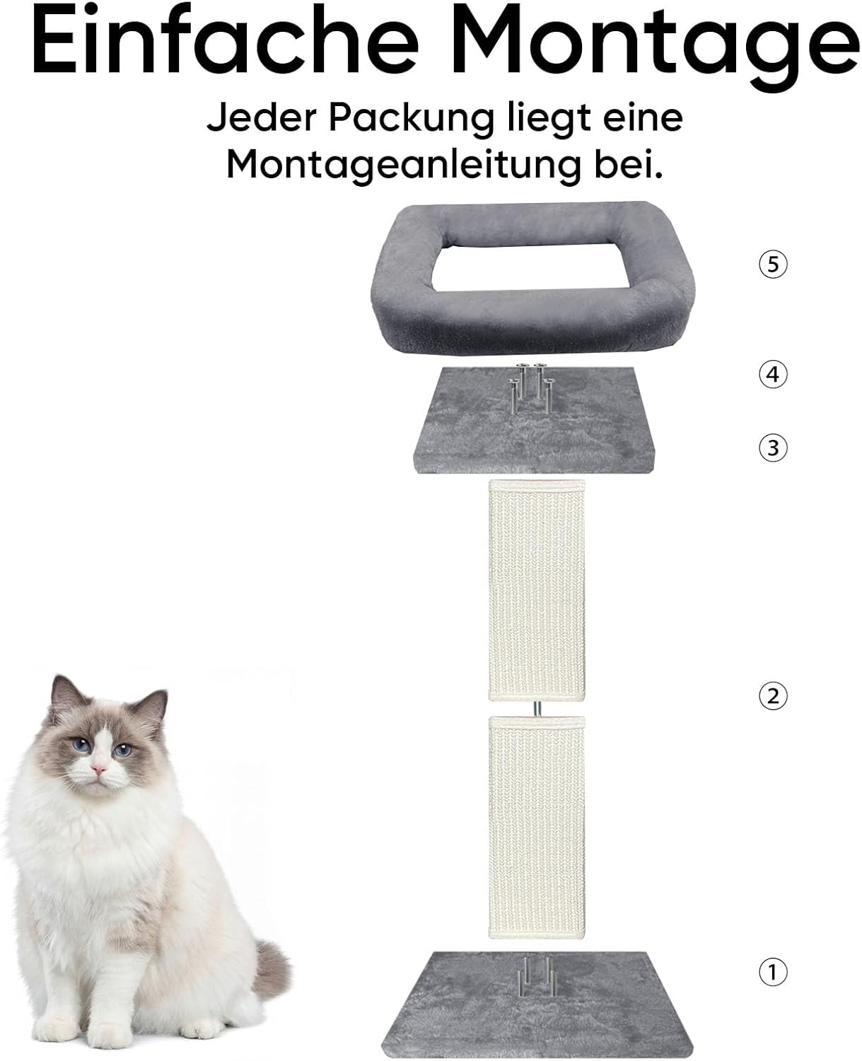 Detalle de AGYM Kratzbaum für Katzen, 81,3 cm – vertikaler Kratzbaum mit erhöhtem Bett, Sisal- und Teppich-Kratzoberfläche, grau