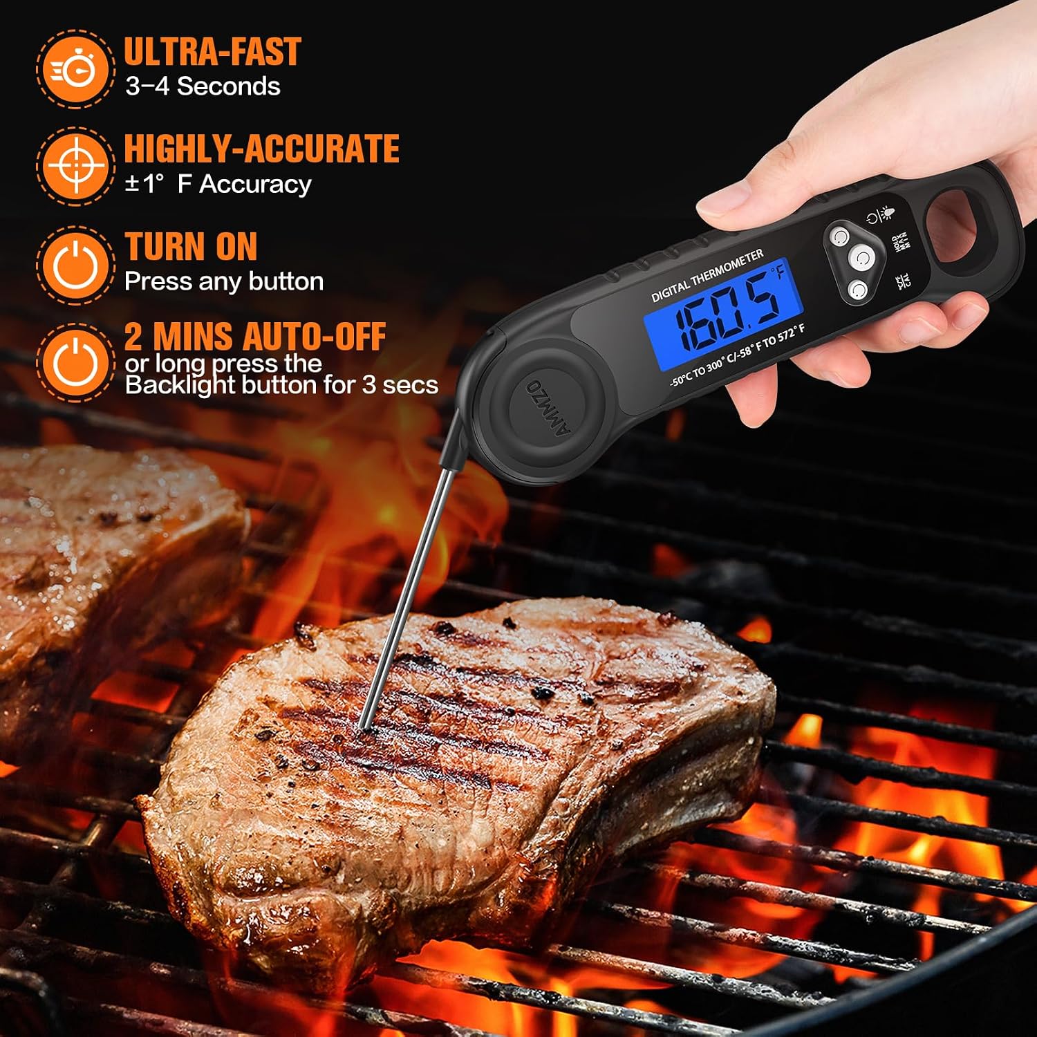 Detalle 2 de AMMZO EK-01 Digital Meat Thermometer with Backlit Display and IP67 Rating