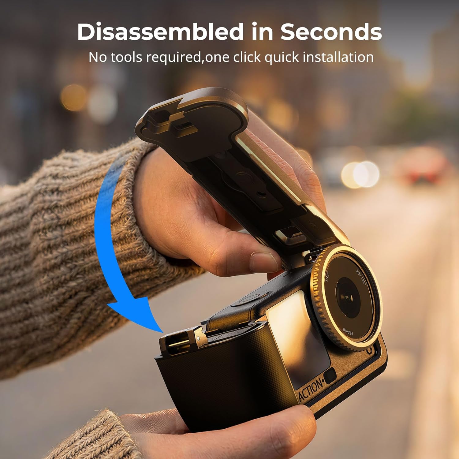 Detalle de SmallRig Kit Street Grip per DJI Osmo Action 6: gabbia in alluminio con slitta, tracolla e protezioni