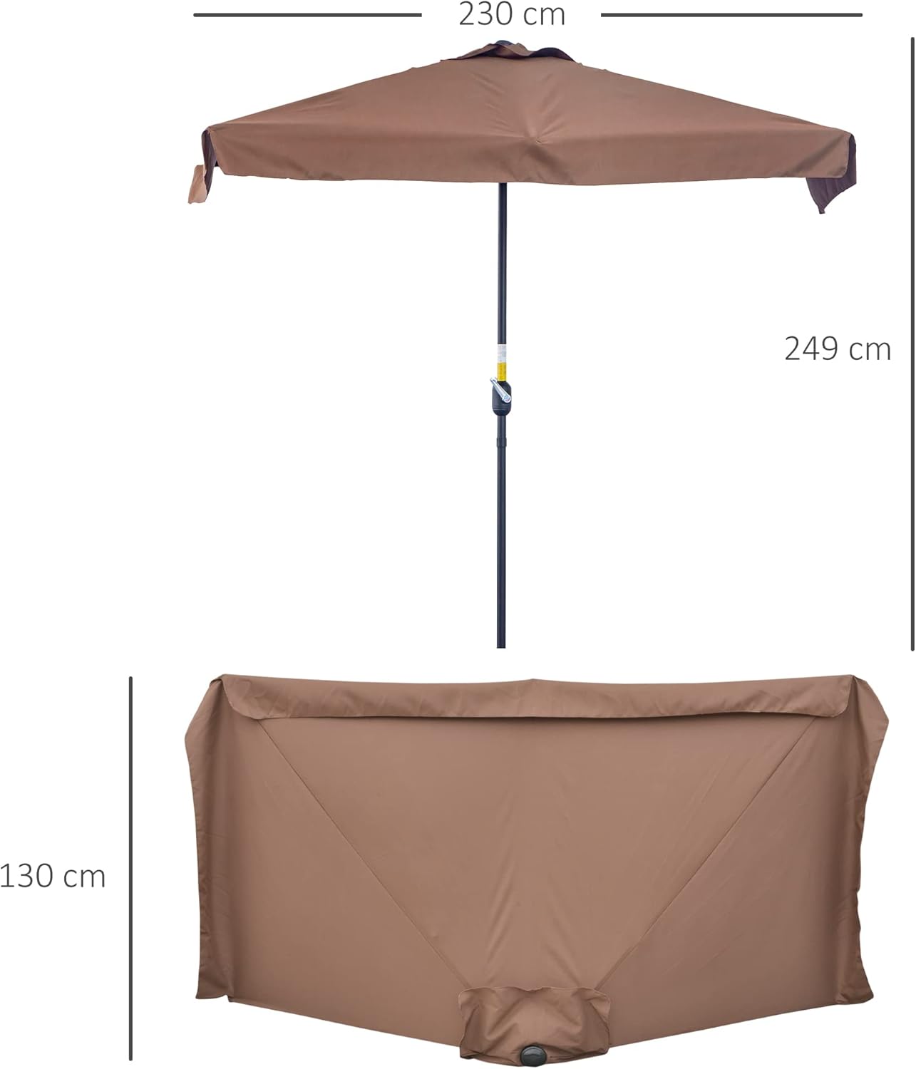 Thumbnail 6 de Outsunny Demi parasol – parasol de balcon 5 entretaux en métal, 2,3 x 1,3 x 2,49 m, voile en polyester haute densité