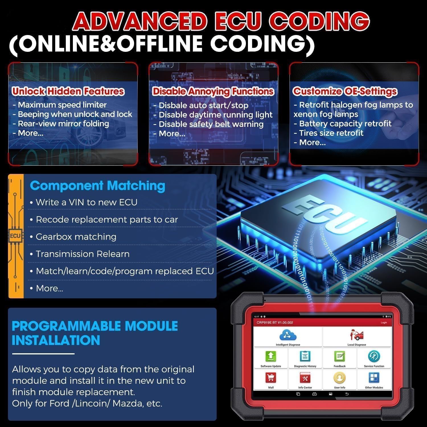 Thumbnail 6 de LAUNCH X431 CRP919EBT OBD2 Bluetooth: diagnosi bidirezionale e 45+ reset con codifica ECU