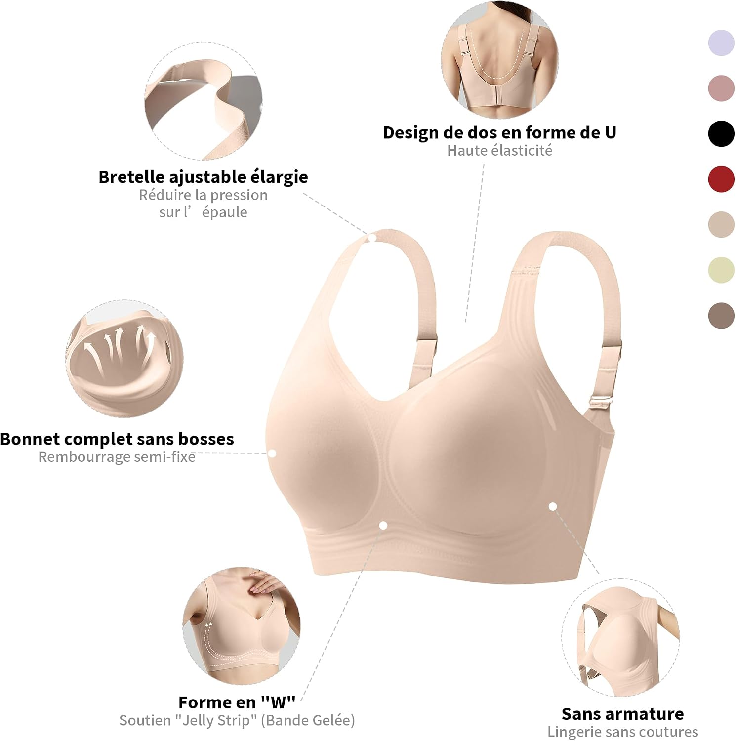 Detalle 2 de Fittingirls draadloze T-shirtbh zonder beugel, naadloos met push-upvulling