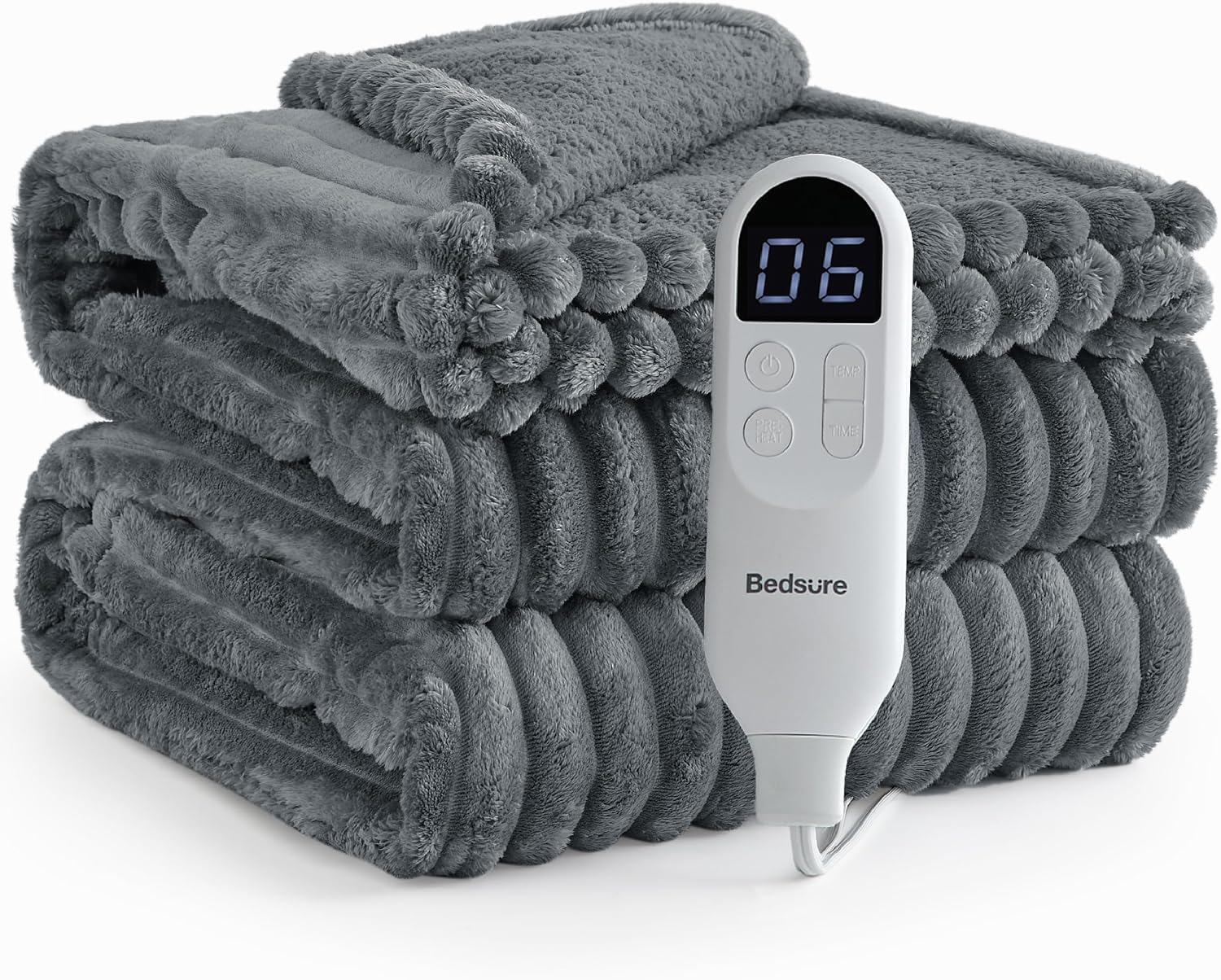Detalle de Bedsure BS-200B Twin Electric Blanket, Striped Flannel and Sherpa, 6 Heat Levels