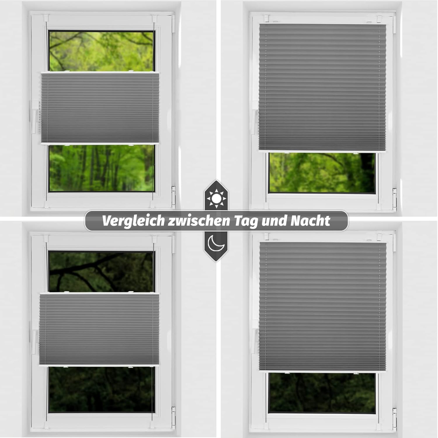 Thumbnail 3 de bobodeco Plissee ohne Bohren Verdunkelung Klemmfix Grau 80x230 cm – Lichtundurchlässiges Plisseerollo