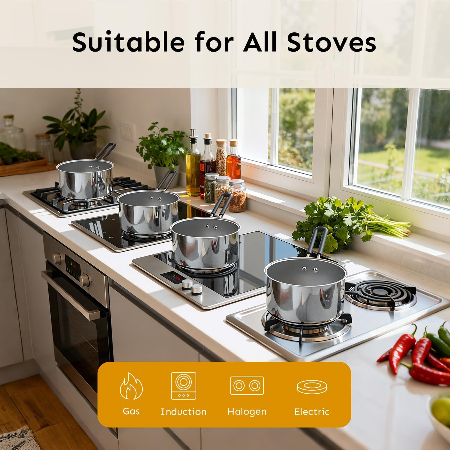 Thumbnail 3 de COOKNANO 18cm Stainless Steel Saucepan with Glass Lid (2L) – induction ready, stay-cool handles