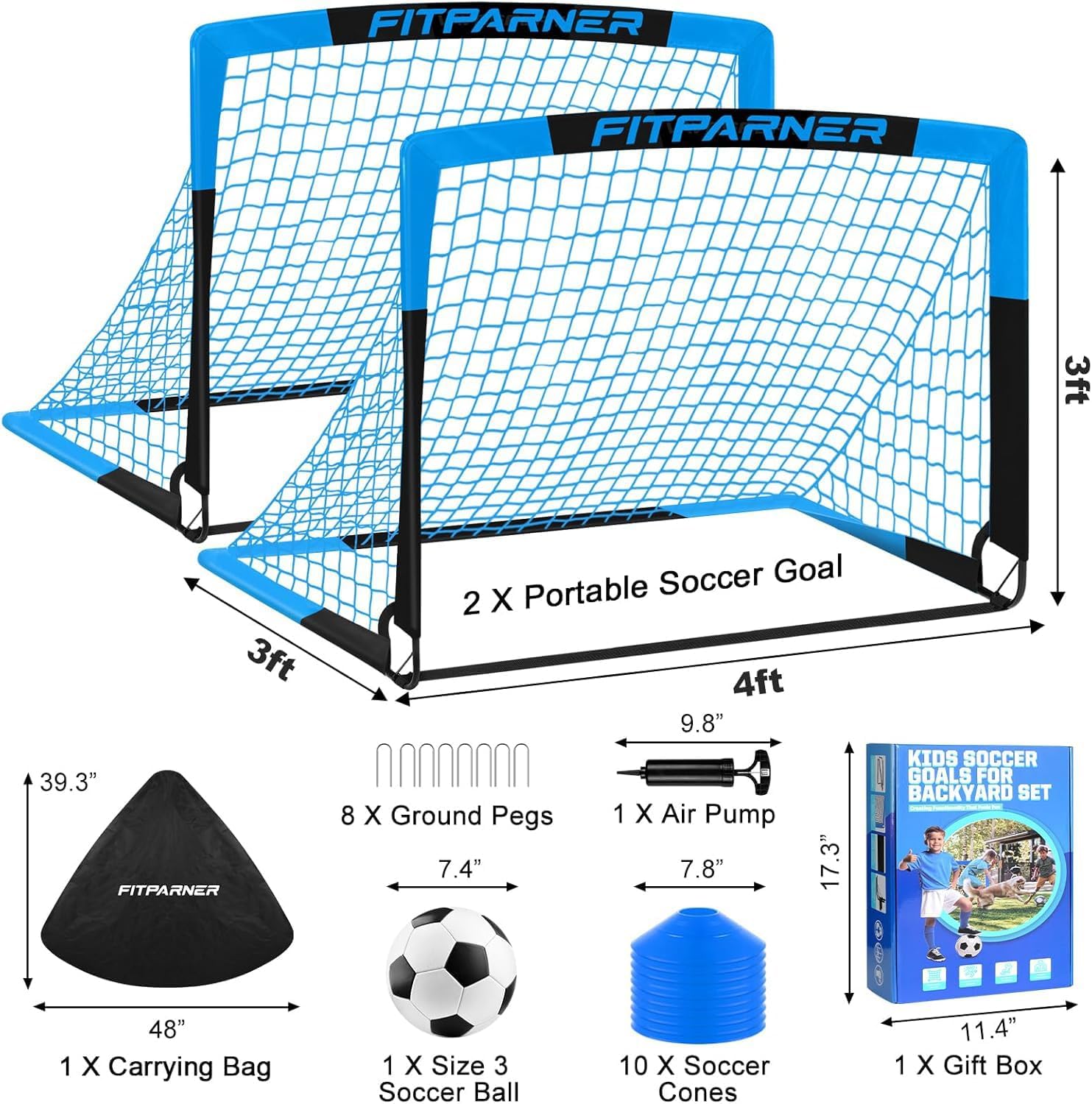 Thumbnail 1 de Kids Soccer Goals for Backyard Set – 2 Pack Portable Pop Up Soccer Nets with Ball and Accessories