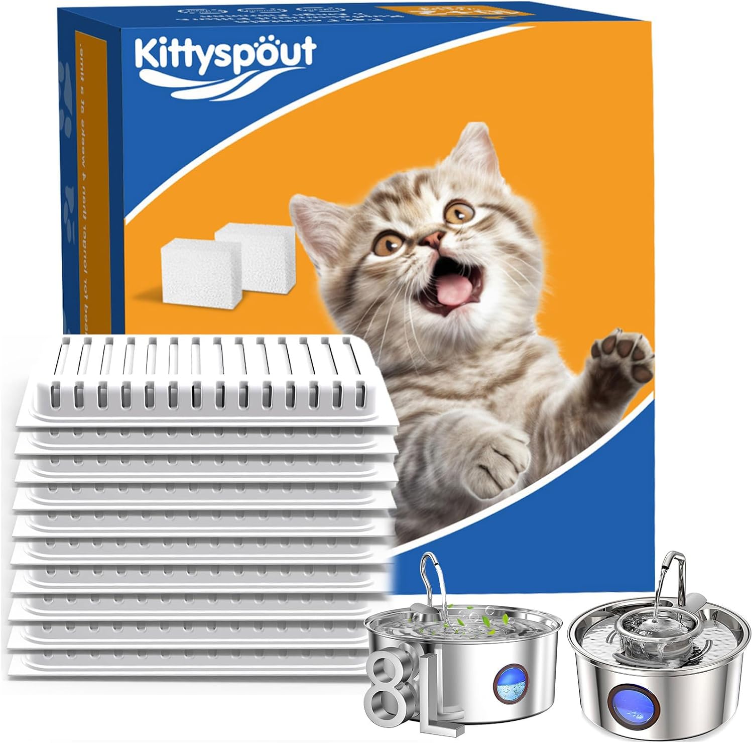 Set di filtri per fontana per gatti, 10 filtri + 2 spugne per fontana da 8 L