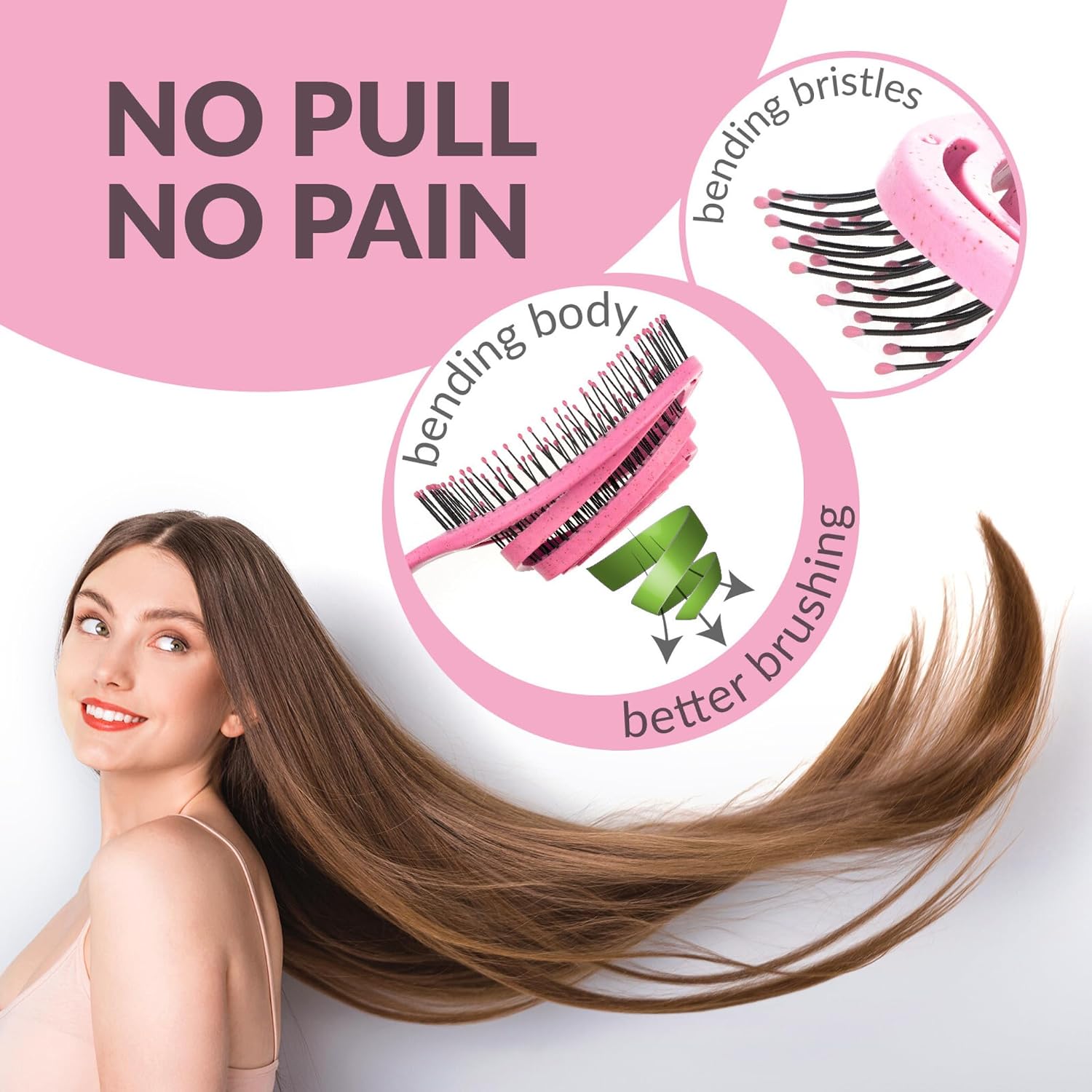 Detalle 2 de marQus Bio Haarbürste ohne Ziepen – Doppelspiralfeder und extra Borsten, pink