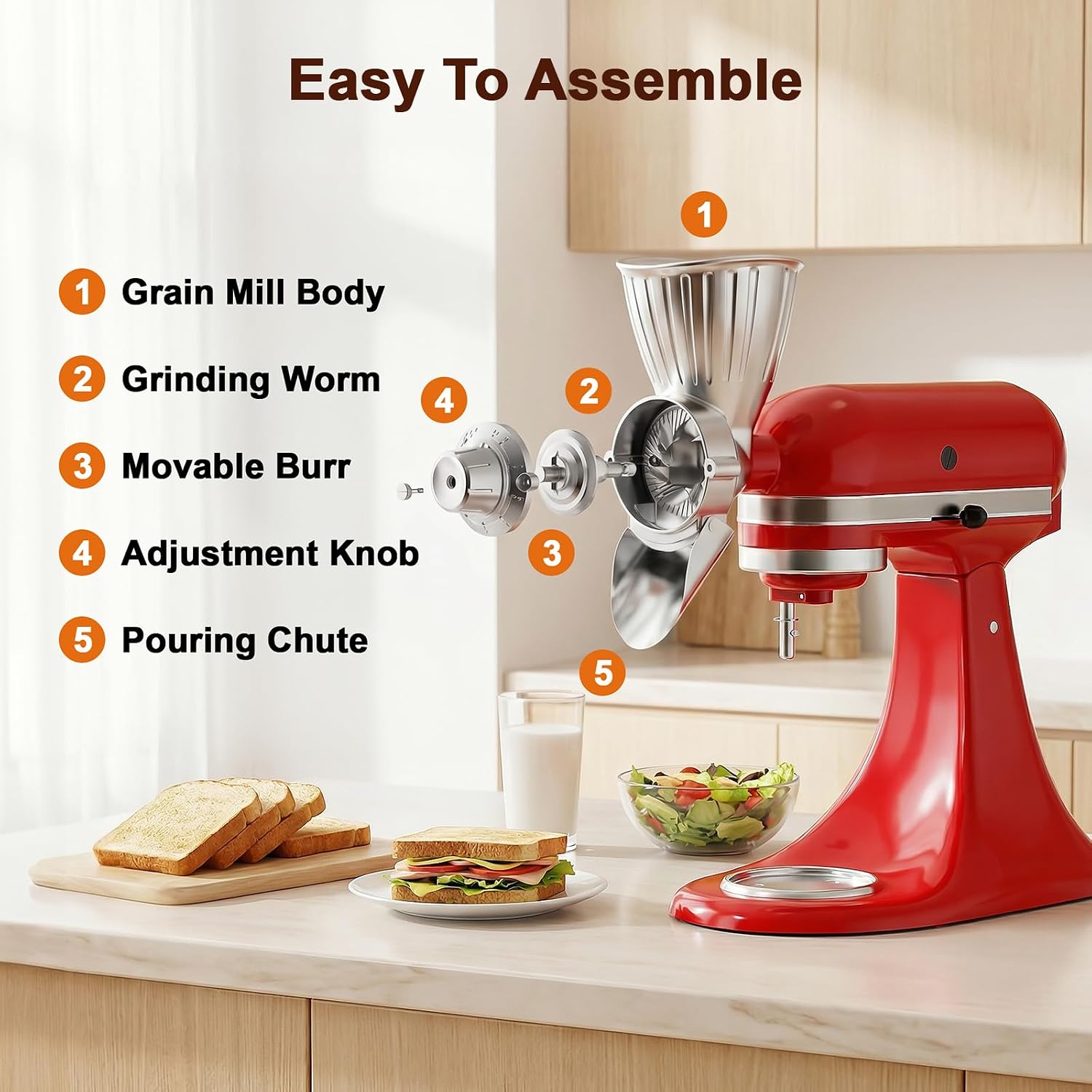 Detalle de FOCOLLK Grain Mill Attachment, Die-Cast Aluminum