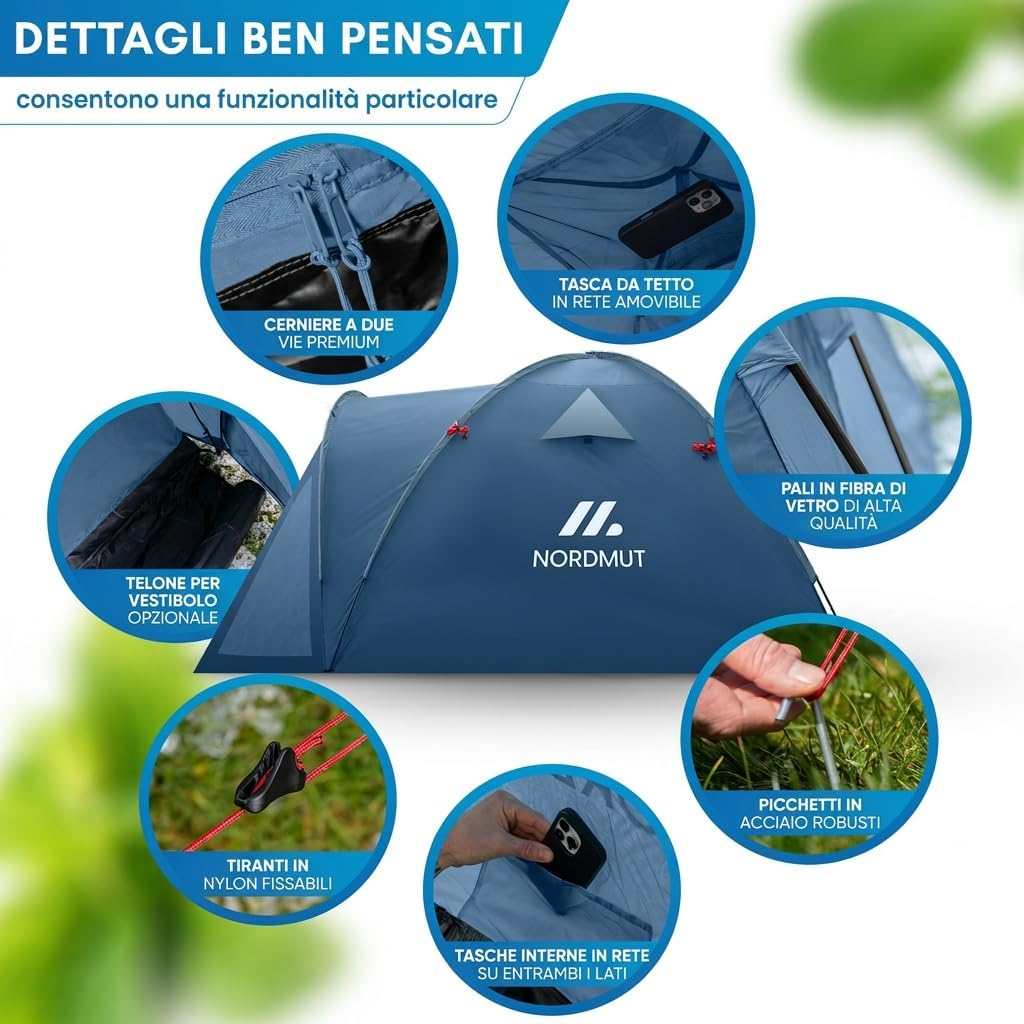 Thumbnail 3 de NORDMUT Tenda da Campeggio 4 Persone: impermeabile, leggera e pratica con anticamera richiudibile