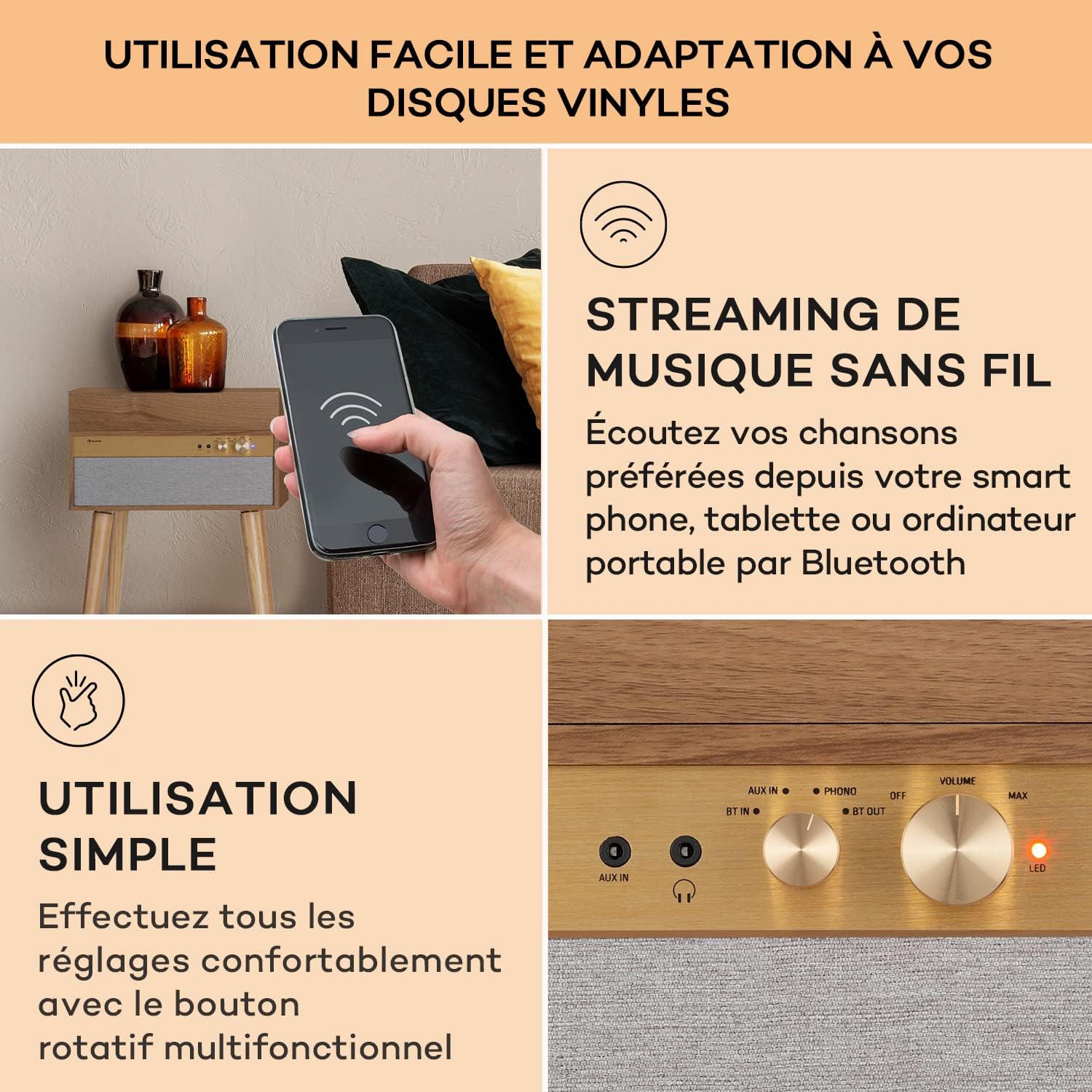 Thumbnail 3 de Auna Platine Vinyle Bluetooth avec Haut-Parleur — Tourne-Disque 33 Tours, chaîne Hi-Fi vintage