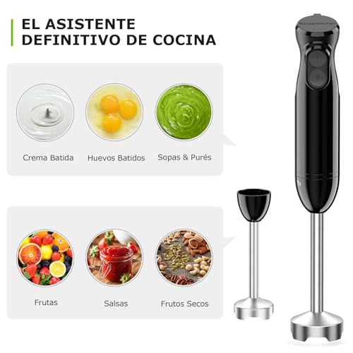 Detalle de Bonsenkitchen Batidora de mano 2 en 1: batidora de inmersión con vaso de 700 ml