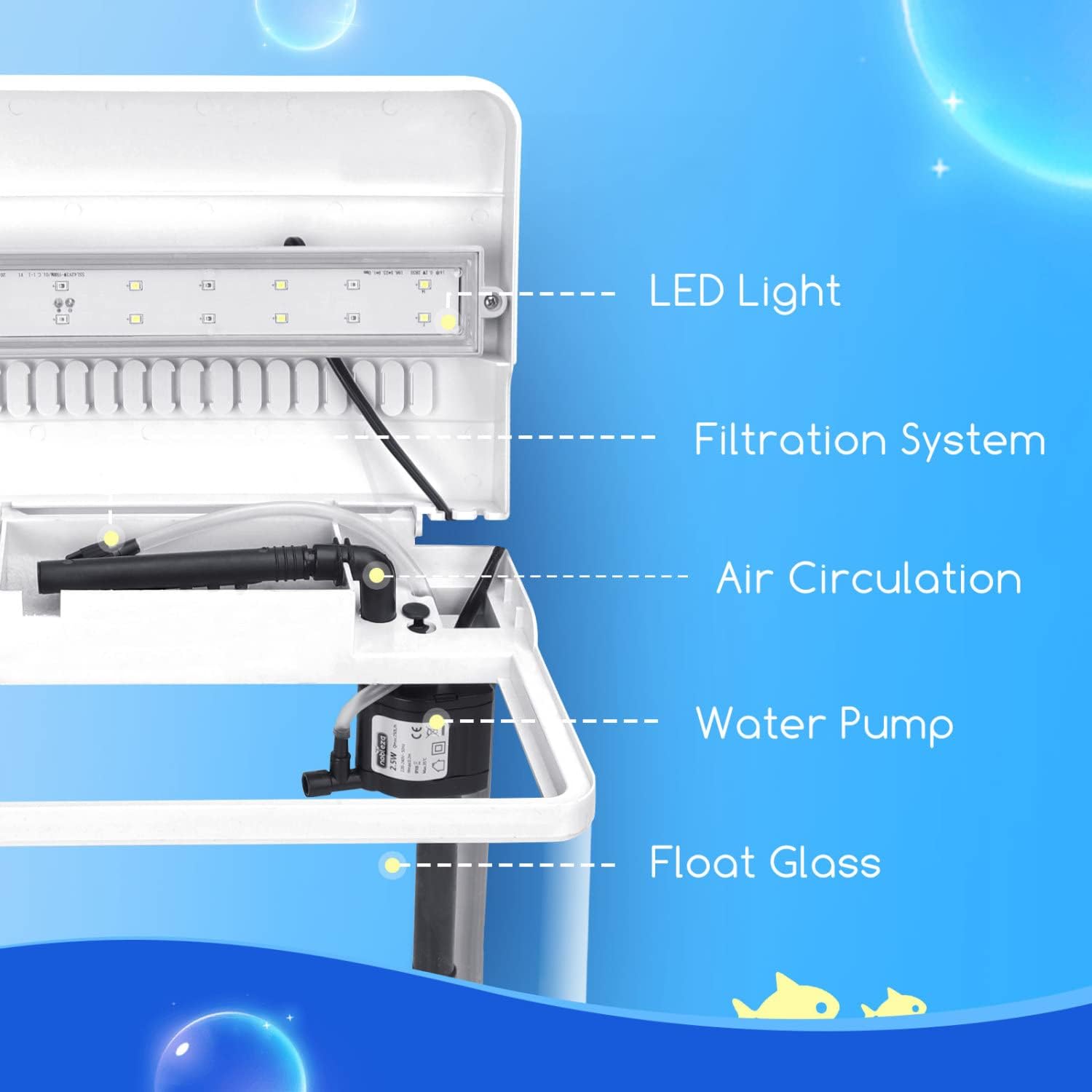 Detalle de Nobleza Nano acquario da 7 litri in vetro e plastica con LED e filtro interno incluso (bianco)