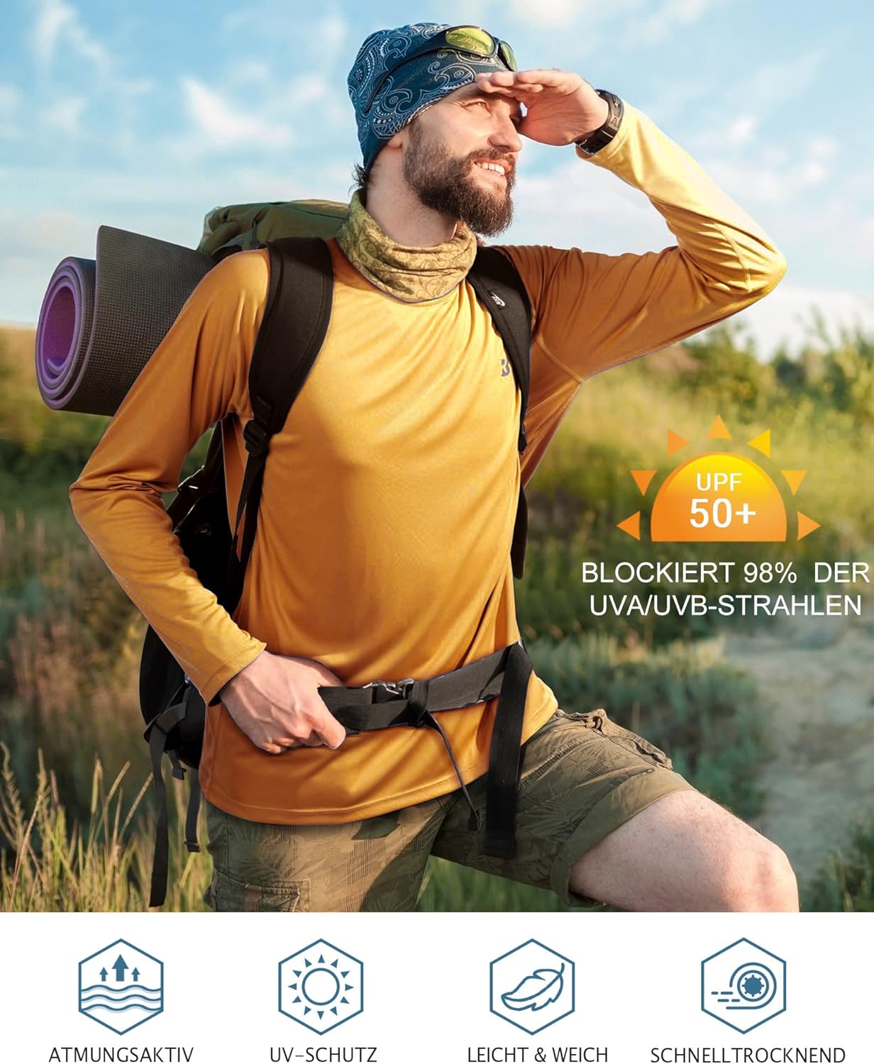 Thumbnail 2 de Roadbox Herren UV-Schutz Shirt UPF 50+ Rashguard – Schnelltrocknend, Langarm, Outdoor für Surfen & Wandern