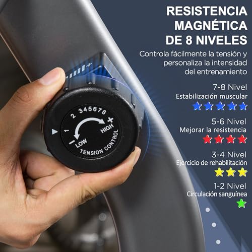 Detalle de HOMCOM Bicicleta Estática Reclinada con Resistencia y Pantalla 🚴♀