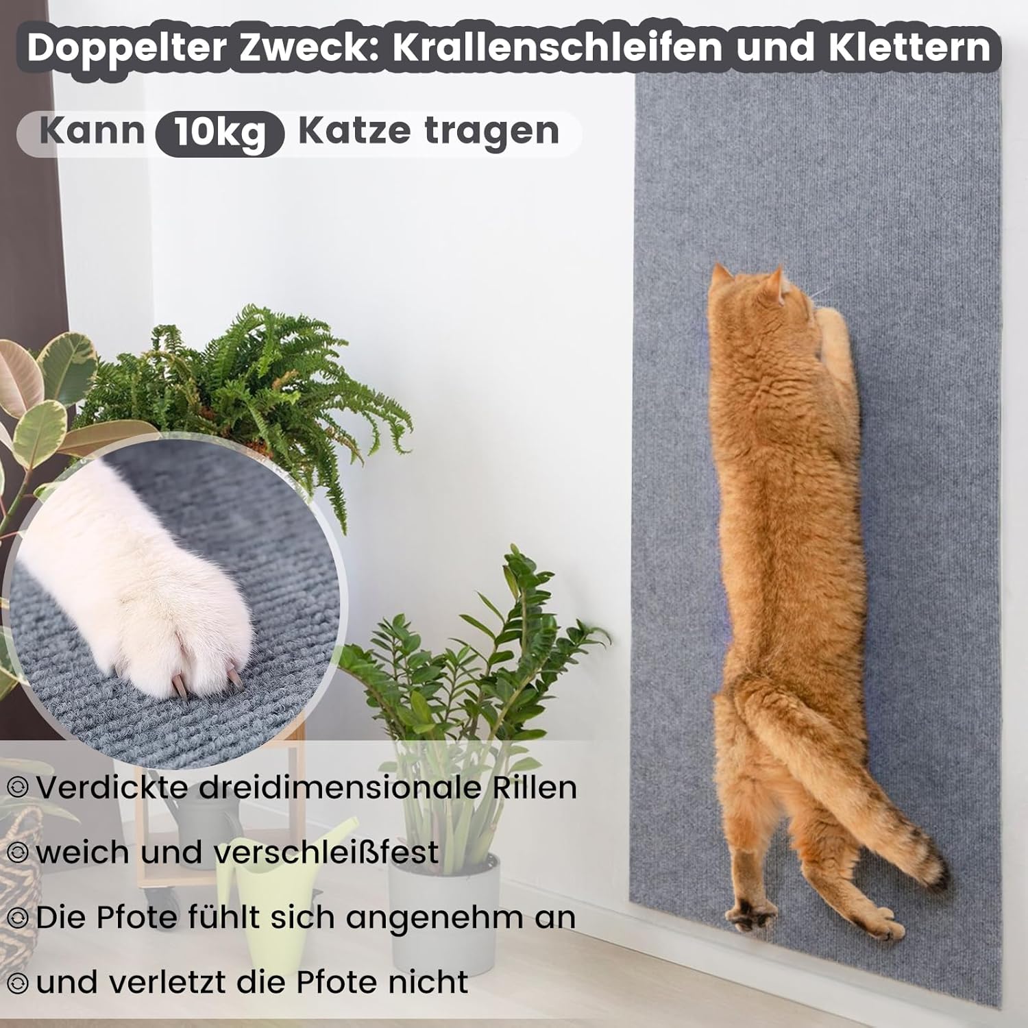 Thumbnail 3 de FaAmour Selbstklebende Kratzmatte Katze als DIY-Kratzschutz für Sofa & Möbel (Grau, 100 × 30 cm)