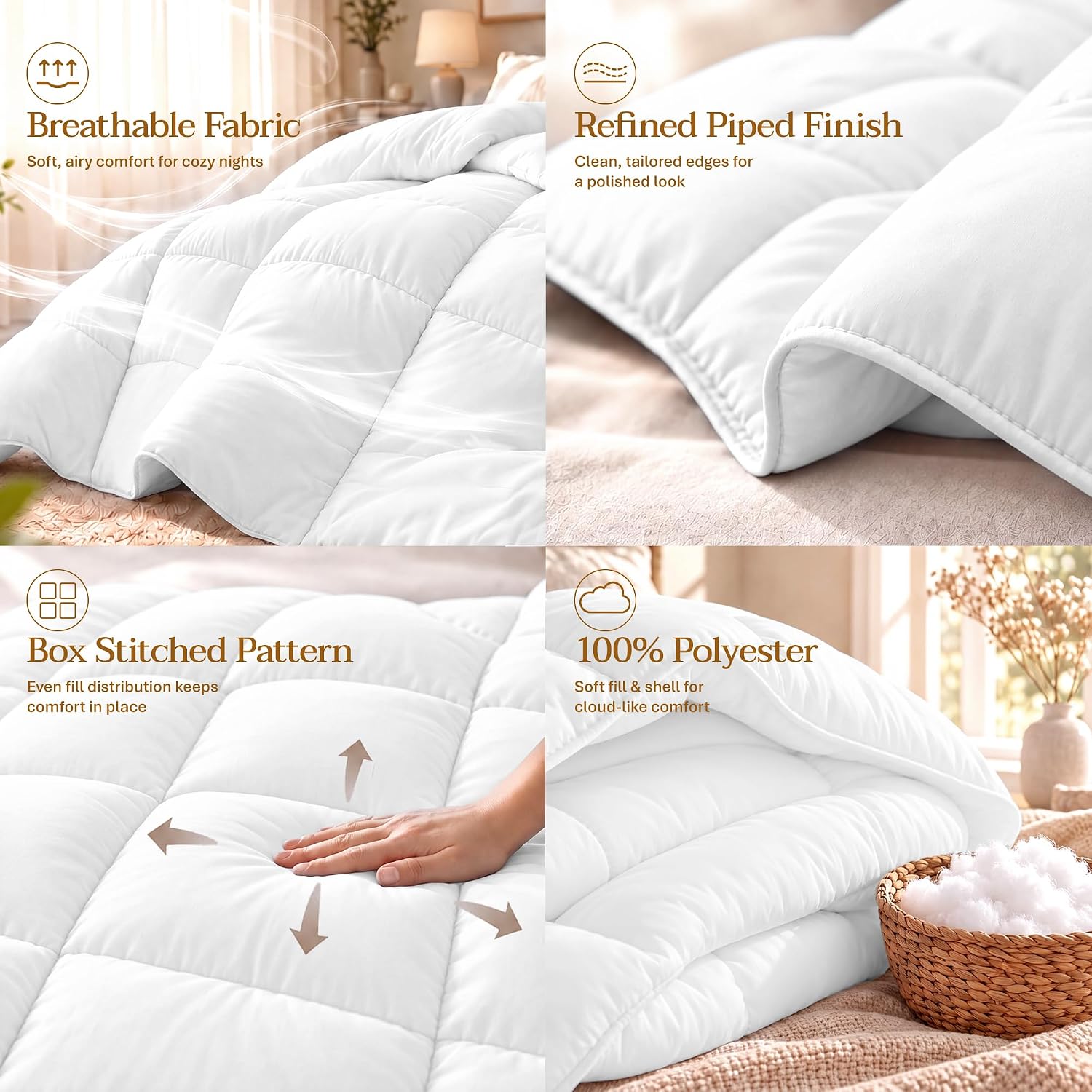 Thumbnail 6 de Utopia Bedding UB0060 Queen Comforter, 88 x 88 Inches, White, Box-Stitched