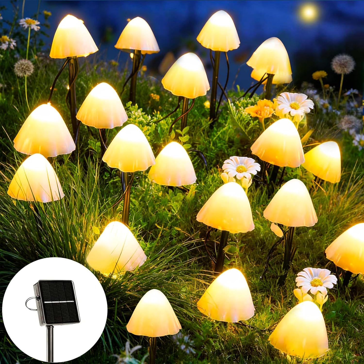 Detalle de Joycome Solar Garden Ornaments 5m 20 LED Mushroom Stake Lights (IP65, Warm White)