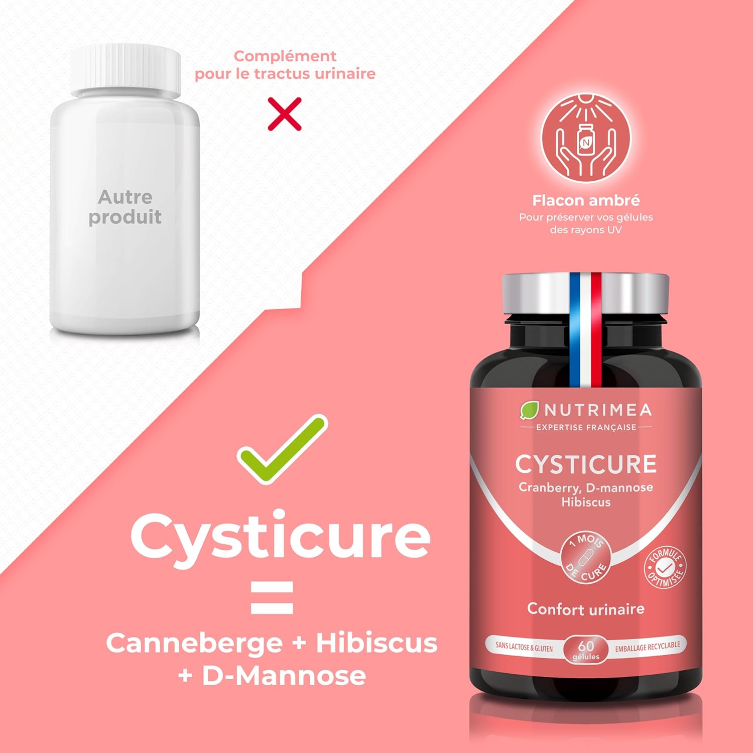 Thumbnail 2 de Cysticure Nutrimea : complément vegan pour inconfort urinaire et protection de la flore intime (canneberge, hibiscus, D-mannose) – 60 gélules