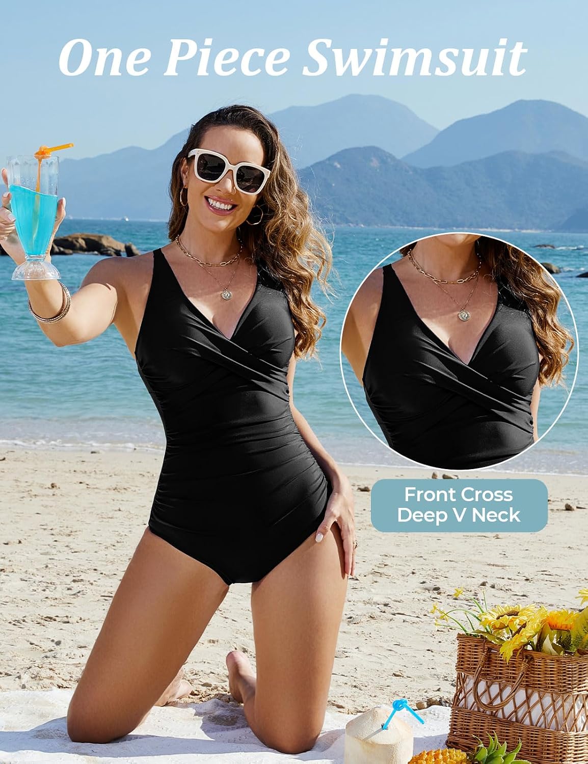 Detalle de Tuopuda Costume da Bagno Intero da Donna con Scollatura a V Push Up – controlla la pancia e valorizza la silhouette