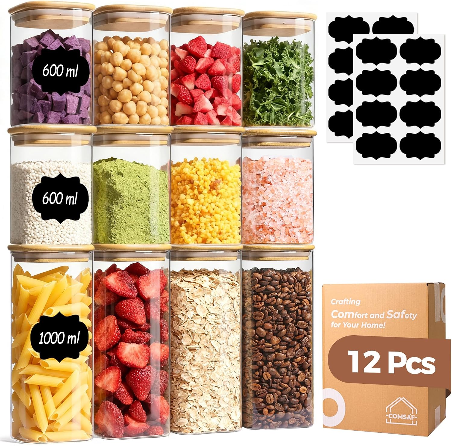 Detalle de ComSaf Vorratsgläser Set 12 mit Deckeln 12er